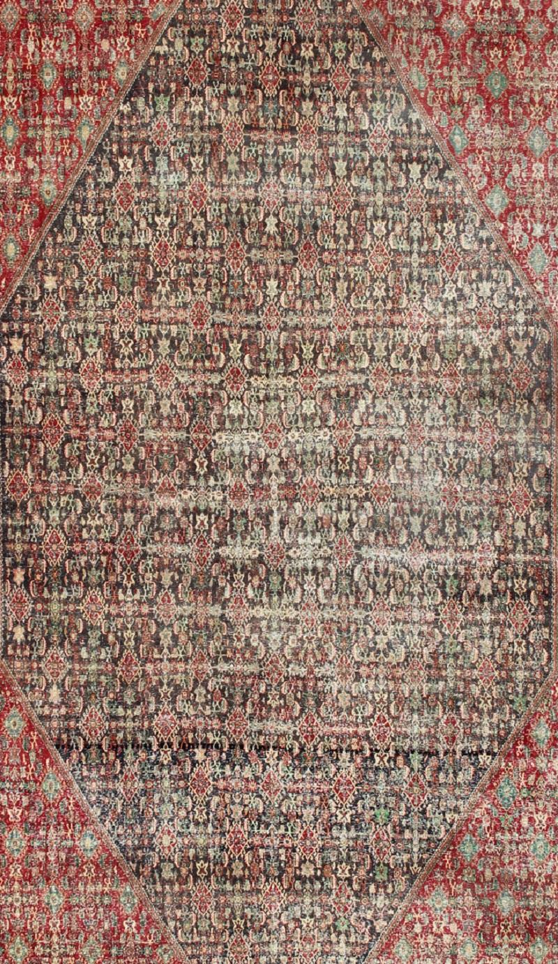 Tabriz Colorful Large Persian Antique Qashqai rug with A Beautiful Tribal Motif Design For Sale