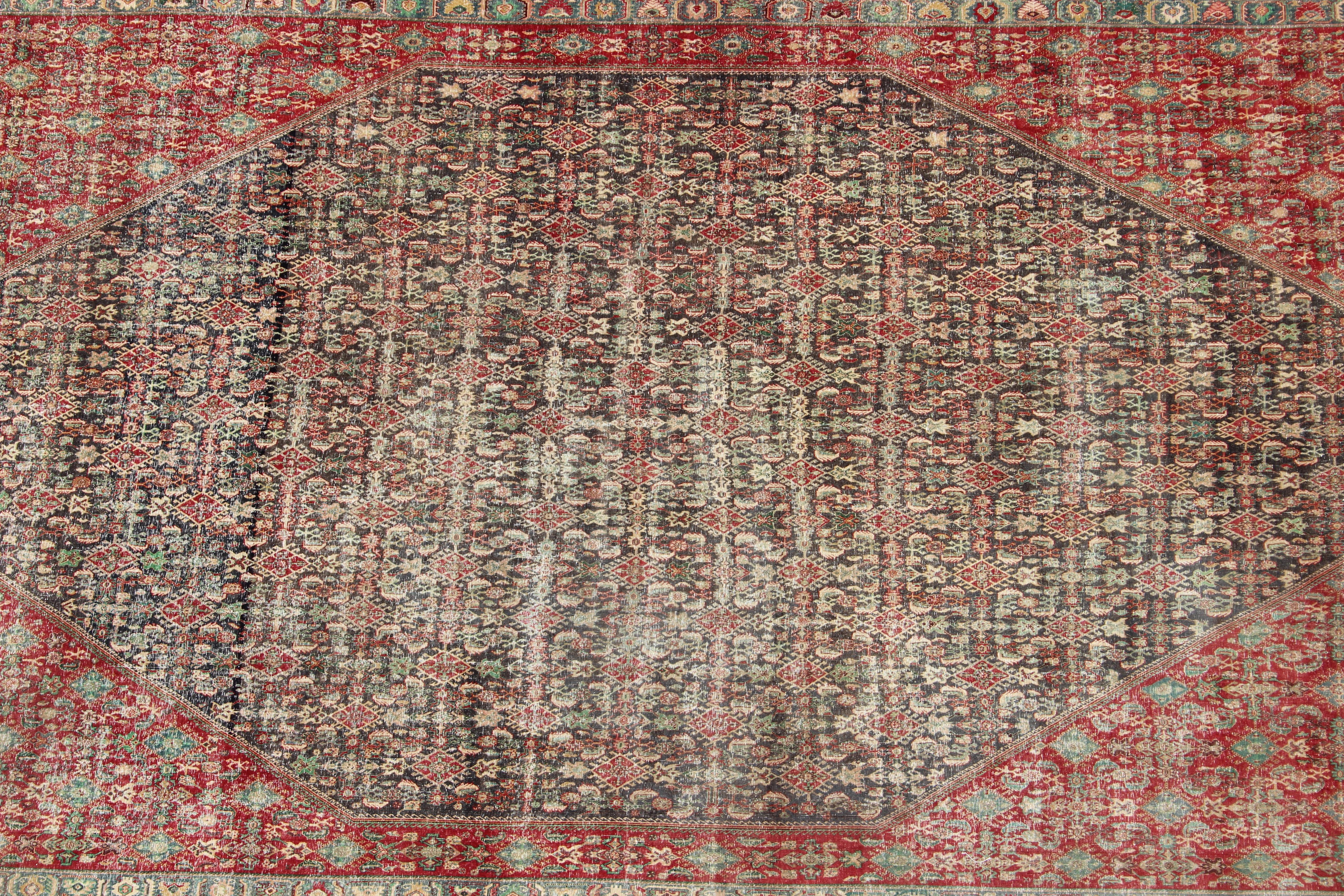Colorful Large Persian Antique Qashqai rug with A Beautiful Tribal Motif Design In Good Condition For Sale In Atlanta, GA