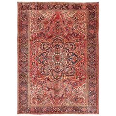 Large Persian Semi Antique Heriz with Stylized Medallion Design in Soft Colors