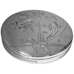 Large Persian Solid Silver Circular Box, Tehran, circa 1910-1920