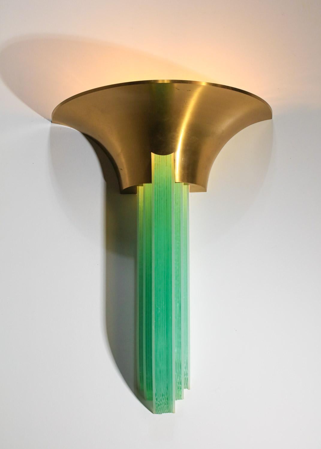 Mid-20th Century Large Perzel wall lamp from the 40's in glass and brass signed French art deco For Sale