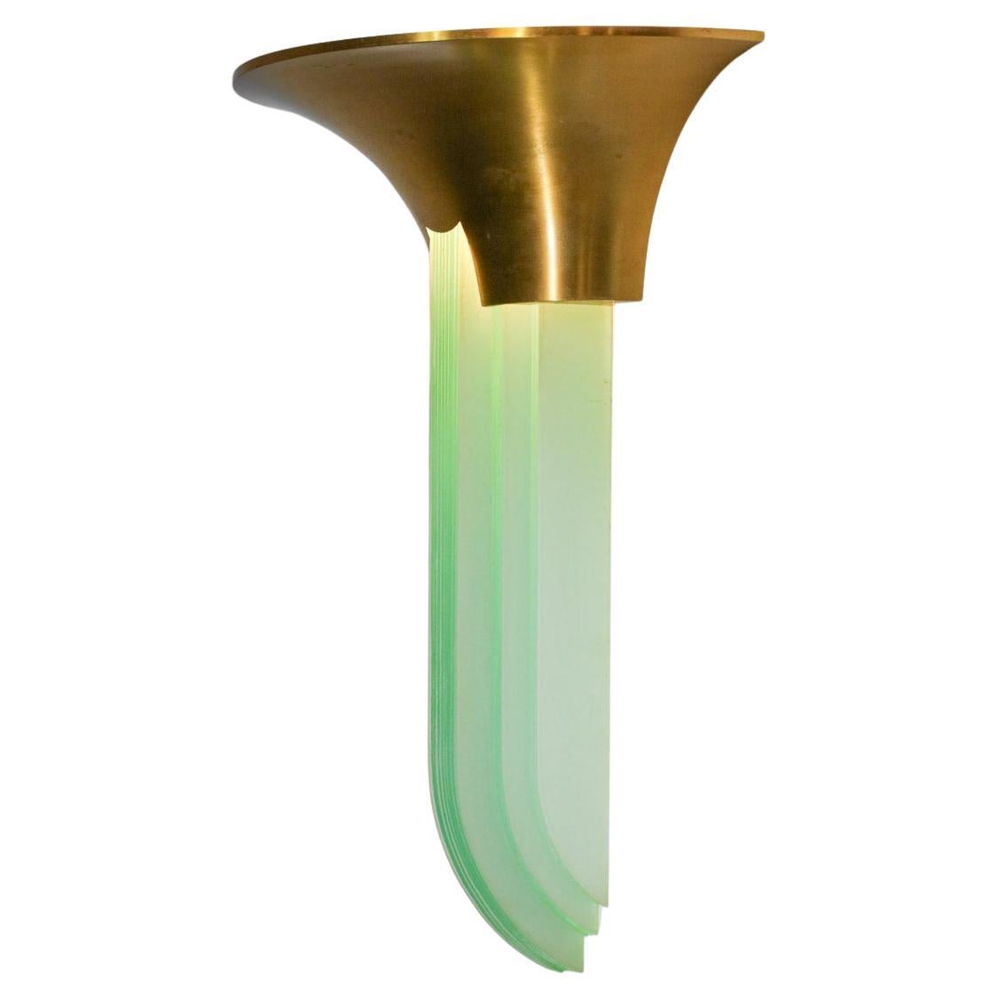 Grande lampada da parete Perzel degli anni '40 in vetro e ottone firmata art deco francese