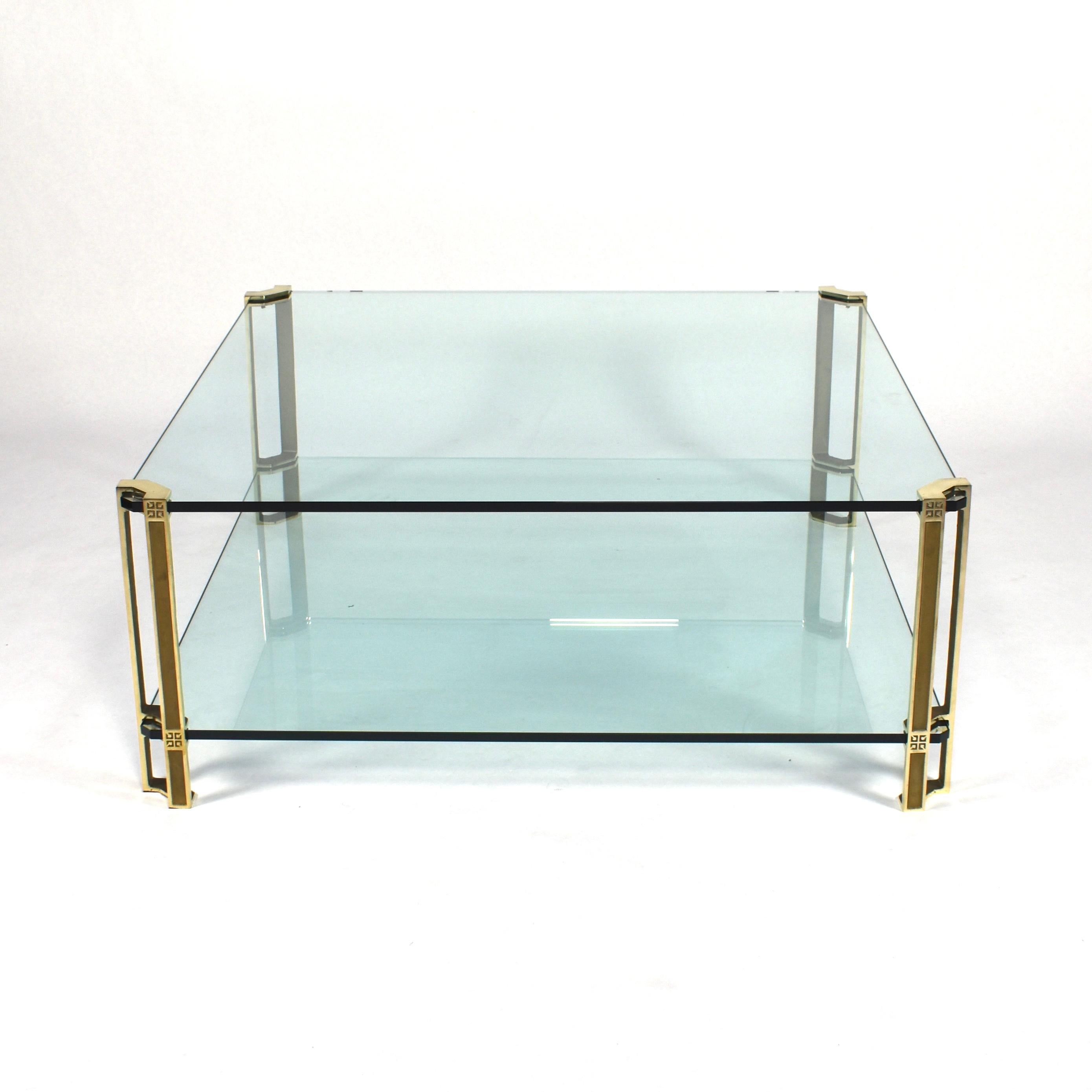 Dutch Large Peter Ghyczy Coffee Table in Brass and Glass, 1970