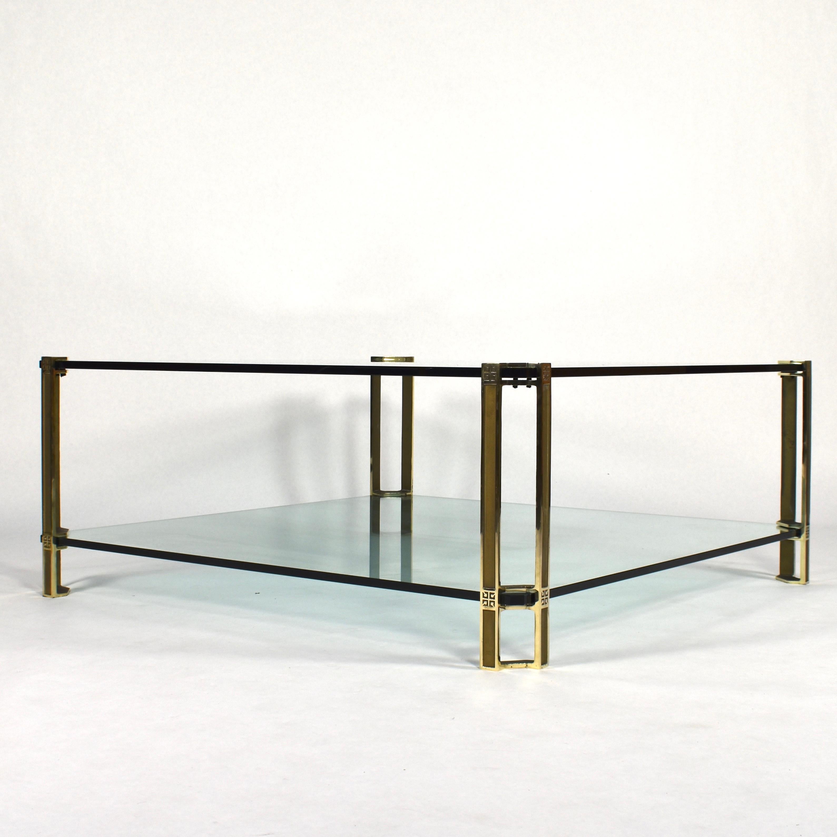 Late 20th Century Large Peter Ghyczy Coffee Table in Brass and Glass, 1970