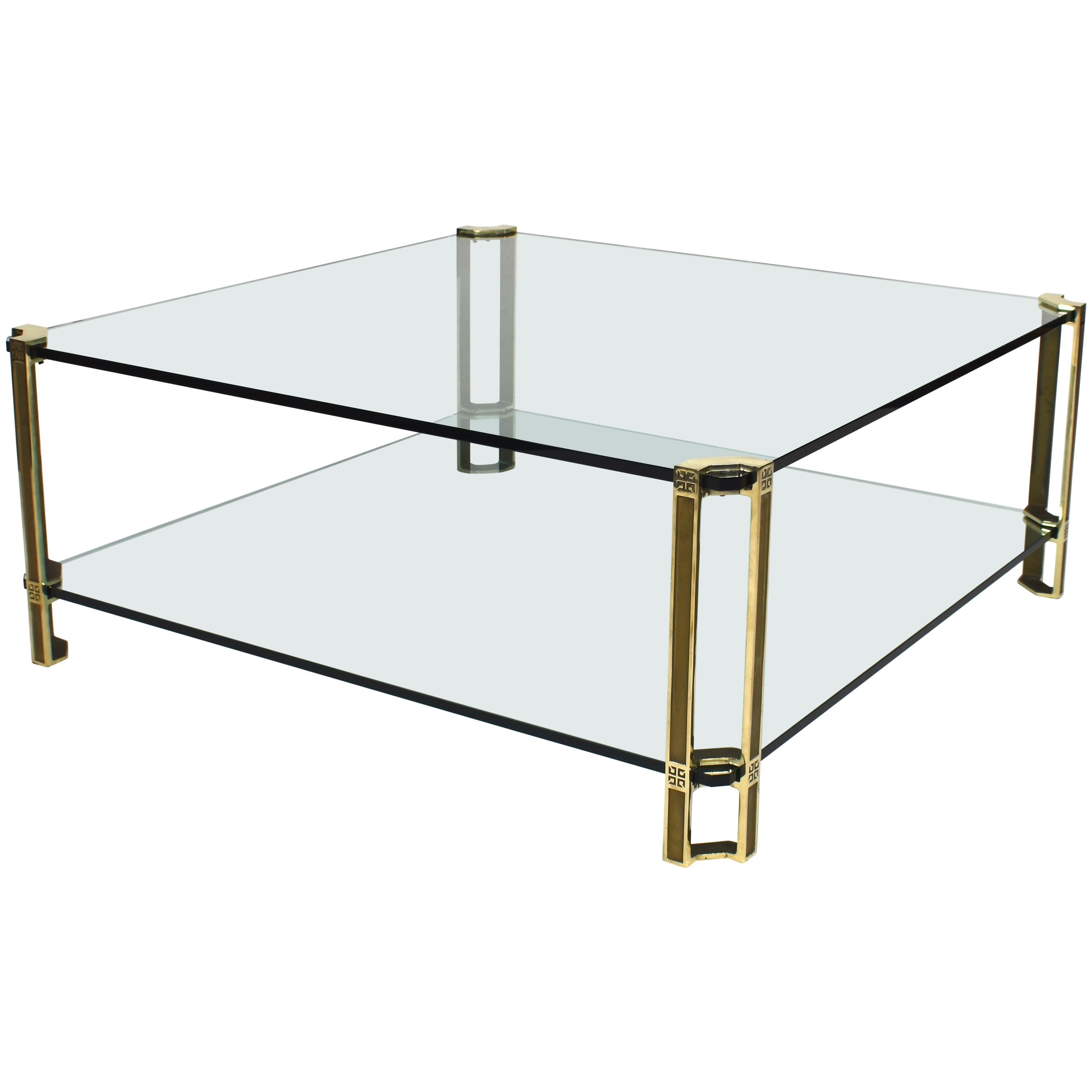 Large Peter Ghyczy Coffee Table in Brass and Glass, 1970
