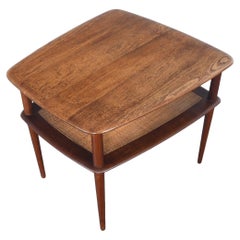 Large Peter Hvidt Solid Teak + Cane Side Table