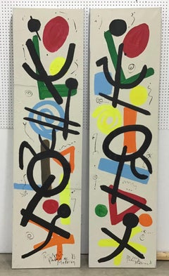 Large Peter Keil Modern Abstract Expressionist Oil Paintings, a Pair