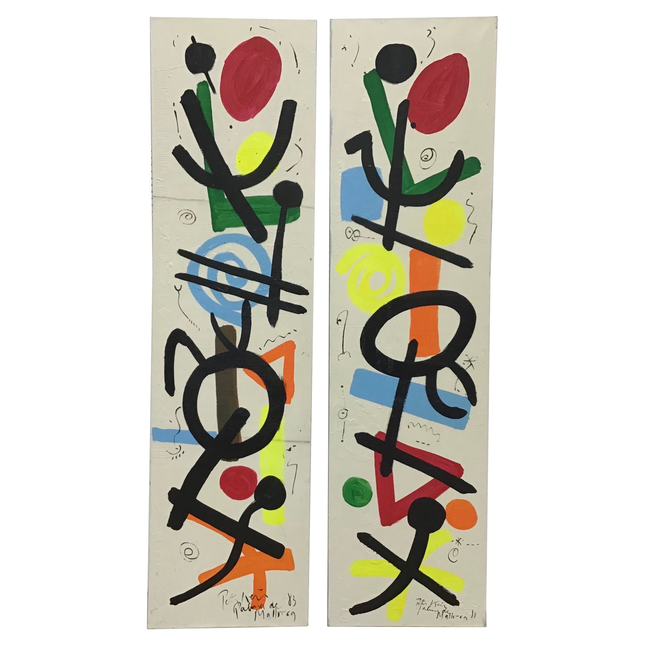 Large Peter Keil Modern Abstract Expressionist Oil Paintings, a Pair