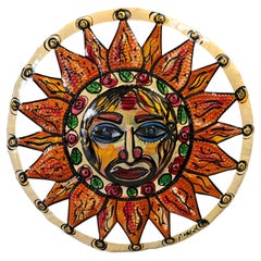 Large Peter Keil Sunburst Wall Sculpture in Painted Metal, Signed, 36" Diameter