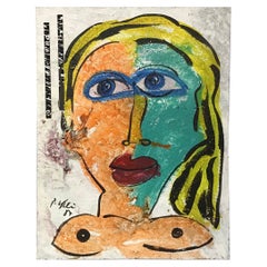 Grande peinture moderniste de Peter Robert Keil en techniques mixtes
