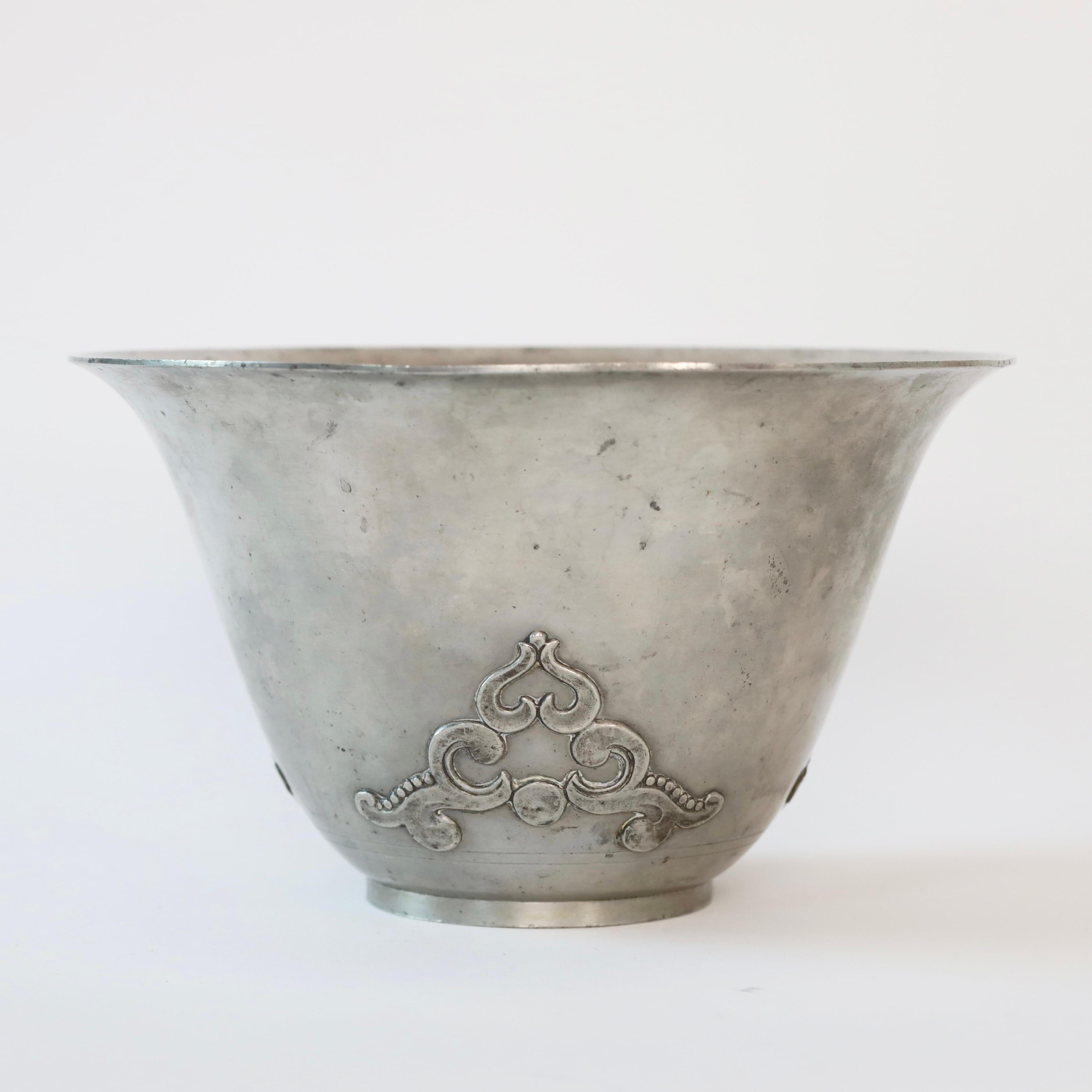 Hammered Large Pewter Bowl by Just Andersen, 1920s, Denmark For Sale