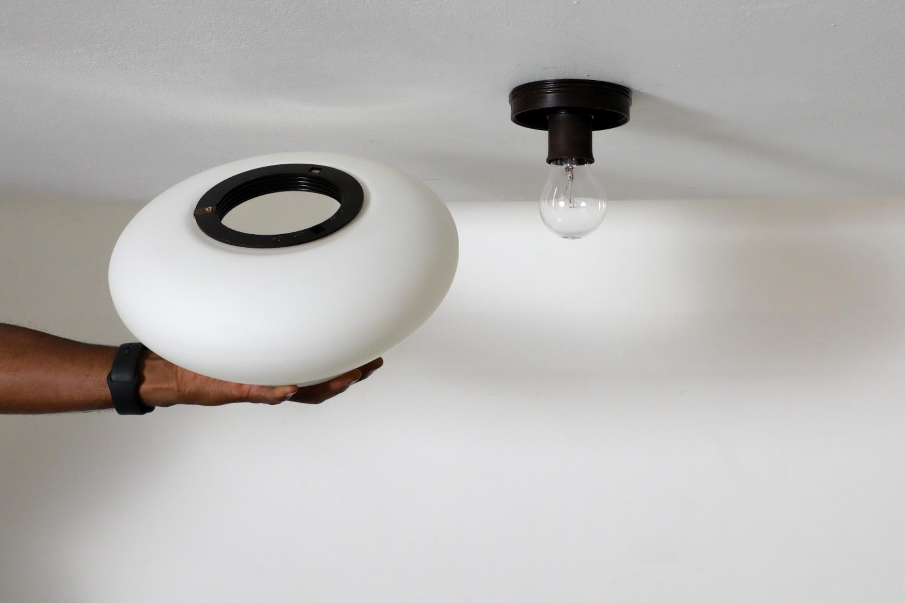 Large Philips Attributed Mid-Century Flush Mount Milk Glass Sconce 6