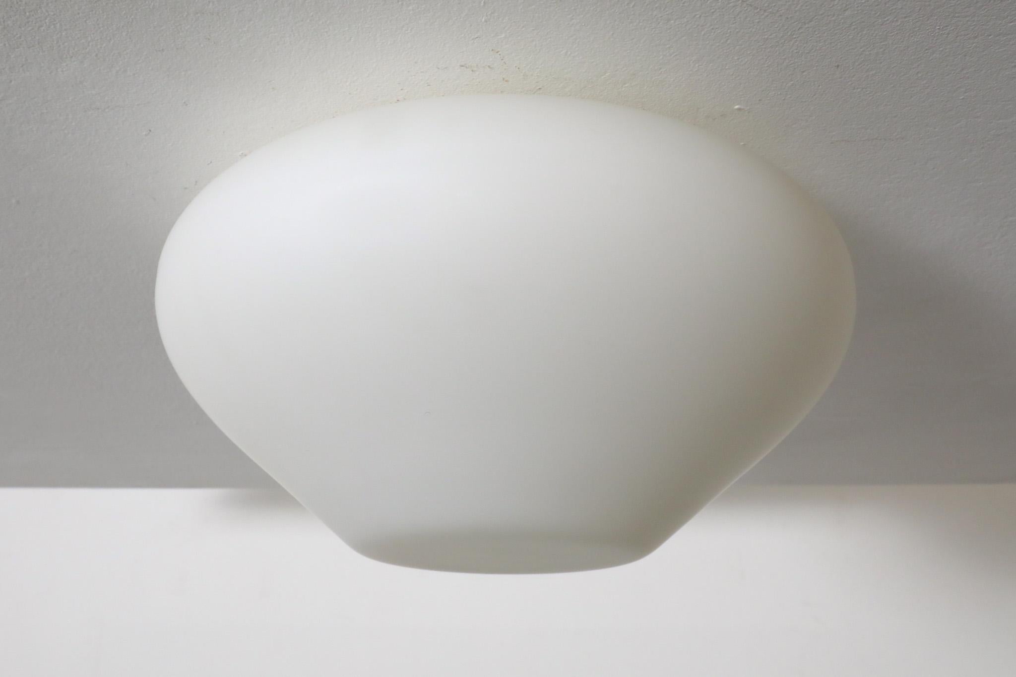 Large Philips Attributed Mid-Century Flush Mount Milk Glass Sconce In Good Condition In Los Angeles, CA