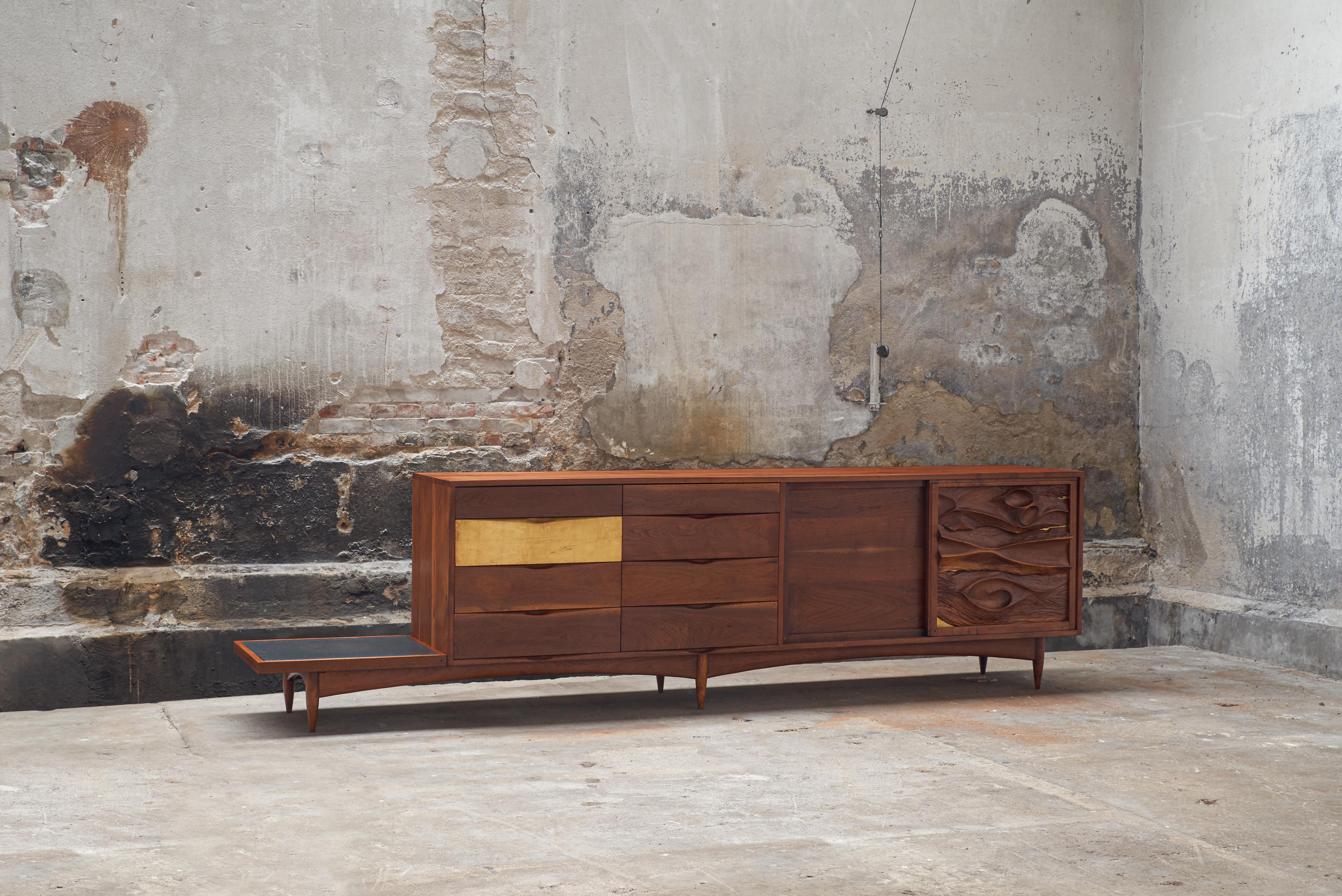 Large Phillip Lloyd Powell Sideboard in Solid American Walnut and Gold Leaf 7