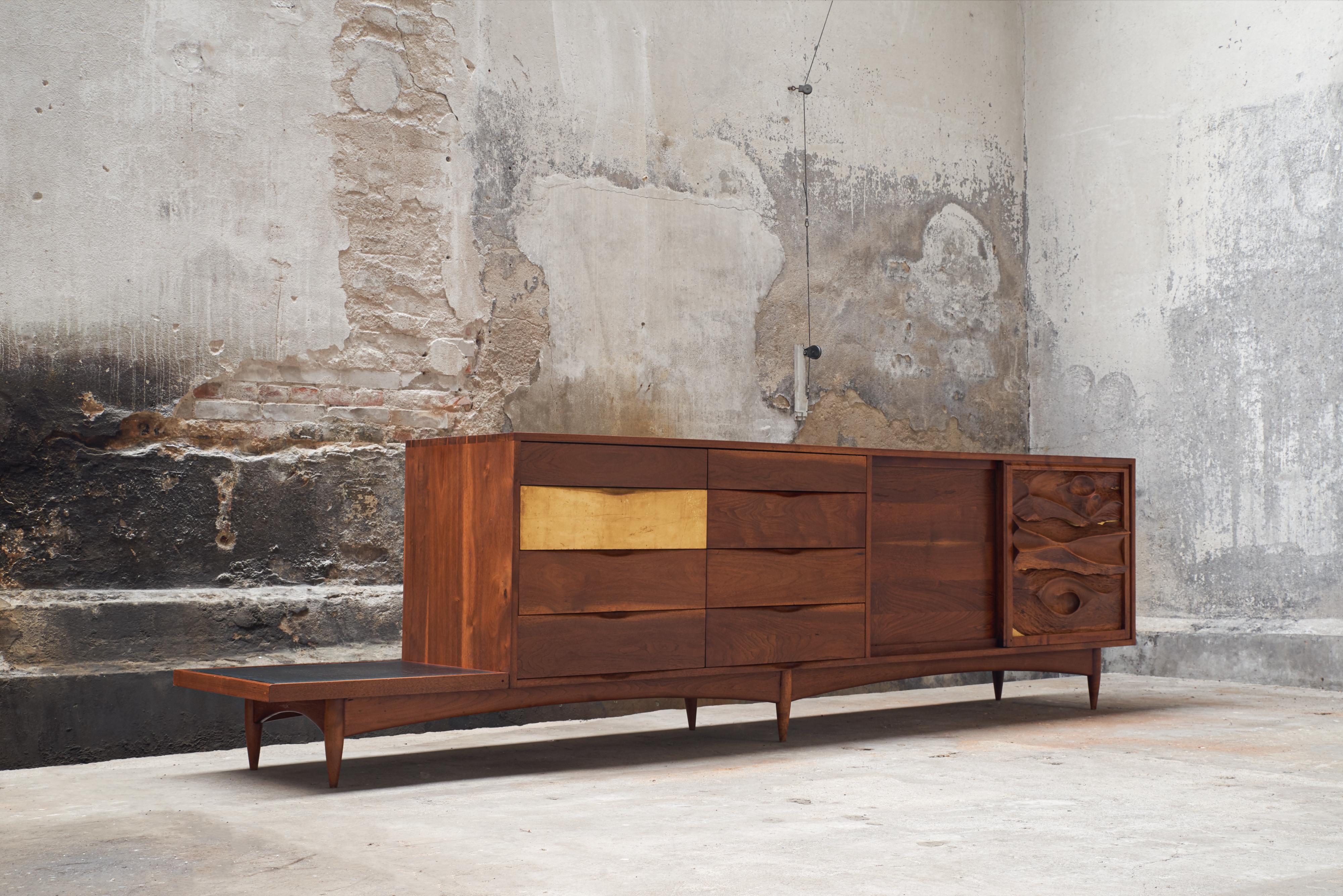 Large Phillip Lloyd Powell Sideboard in Solid American Walnut and Gold Leaf 9