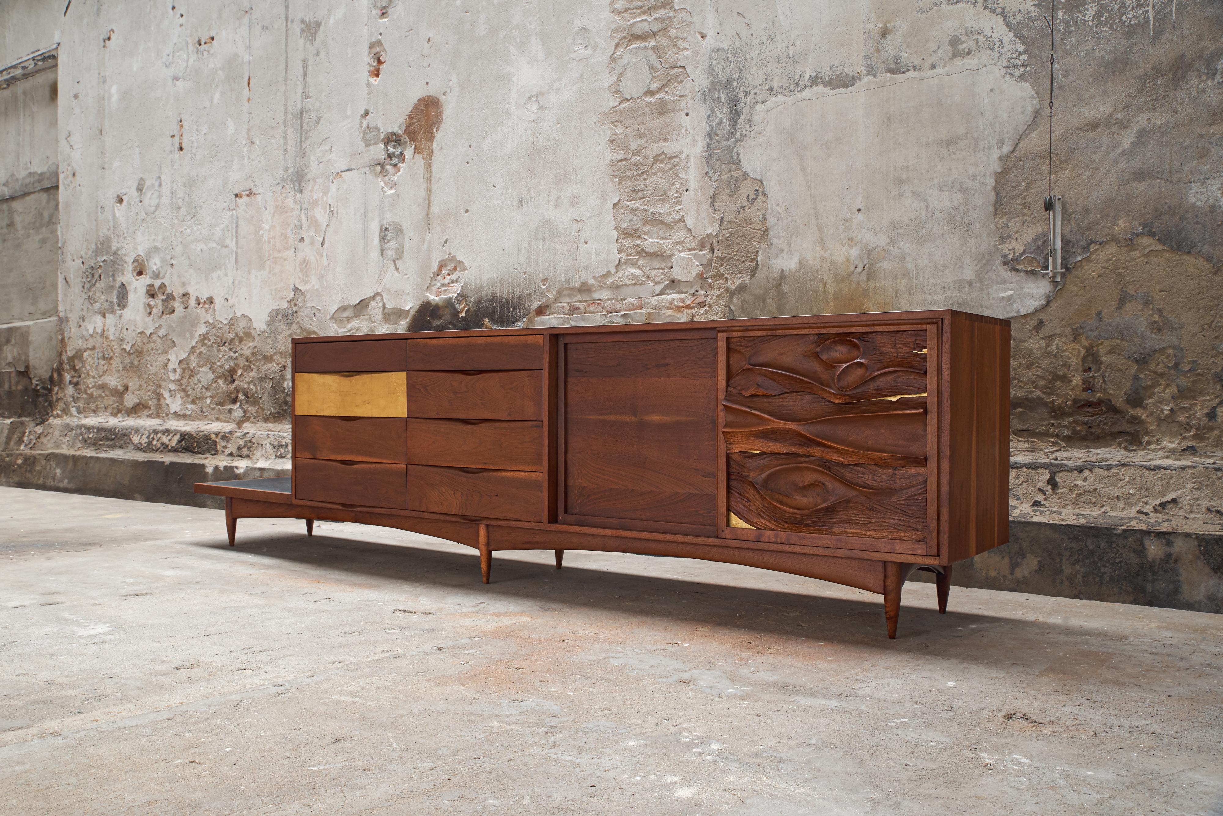 Large Phillip Lloyd Powell Sideboard in Solid American Walnut and Gold Leaf 11