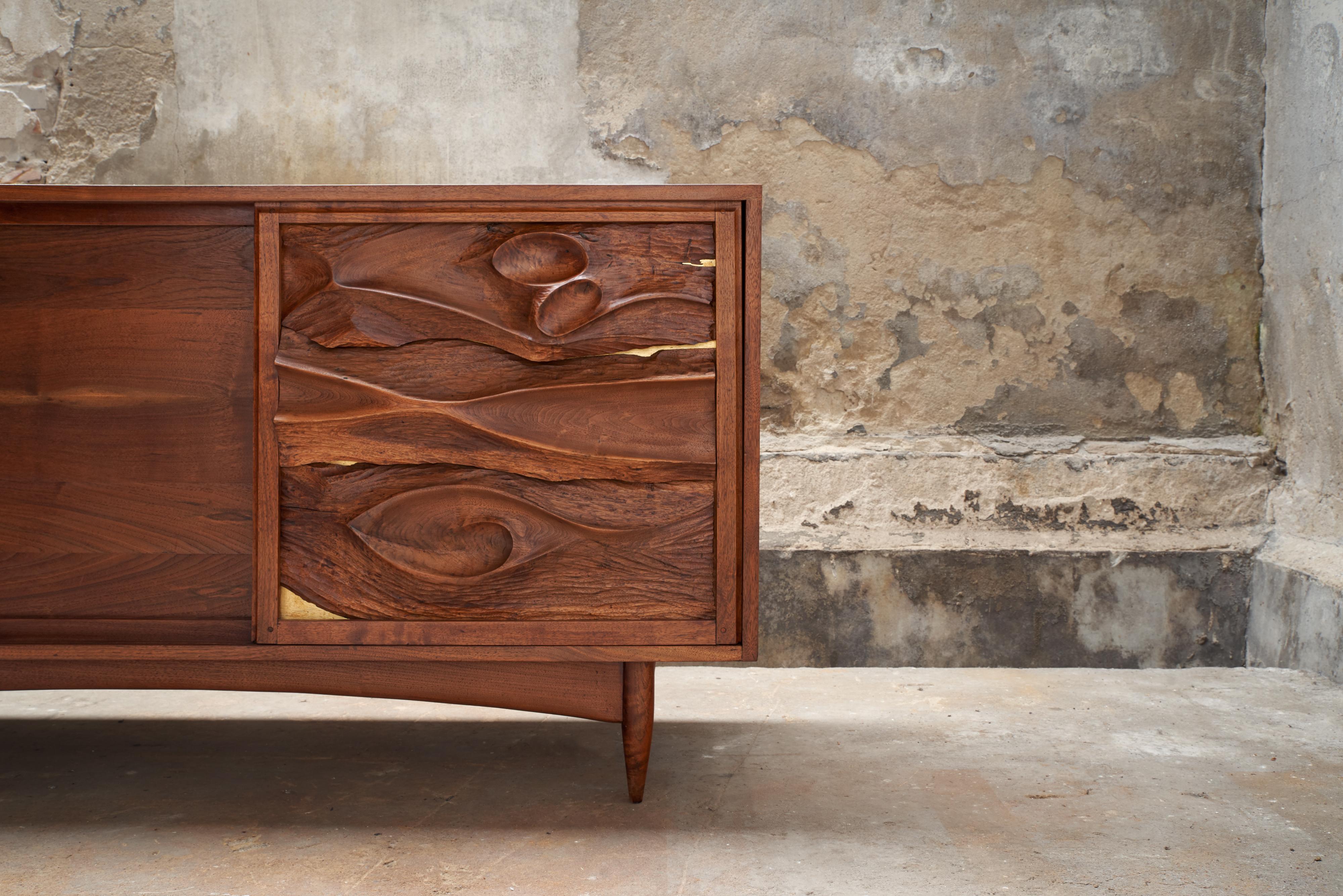 Large Phillip Lloyd Powell Sideboard in Solid American Walnut and Gold Leaf 12