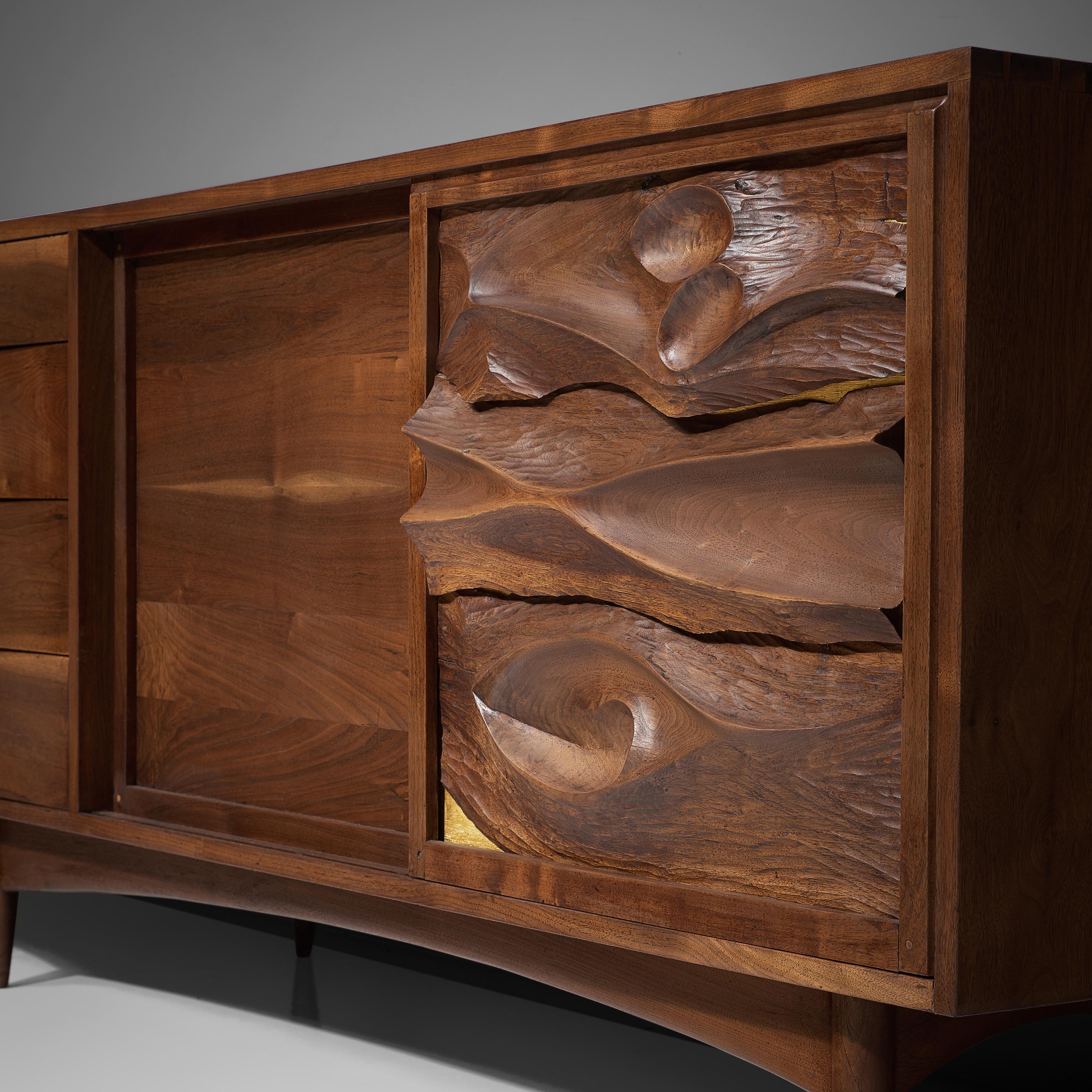 Mid-20th Century Large Phillip Lloyd Powell Sideboard in Solid American Walnut and Gold Leaf