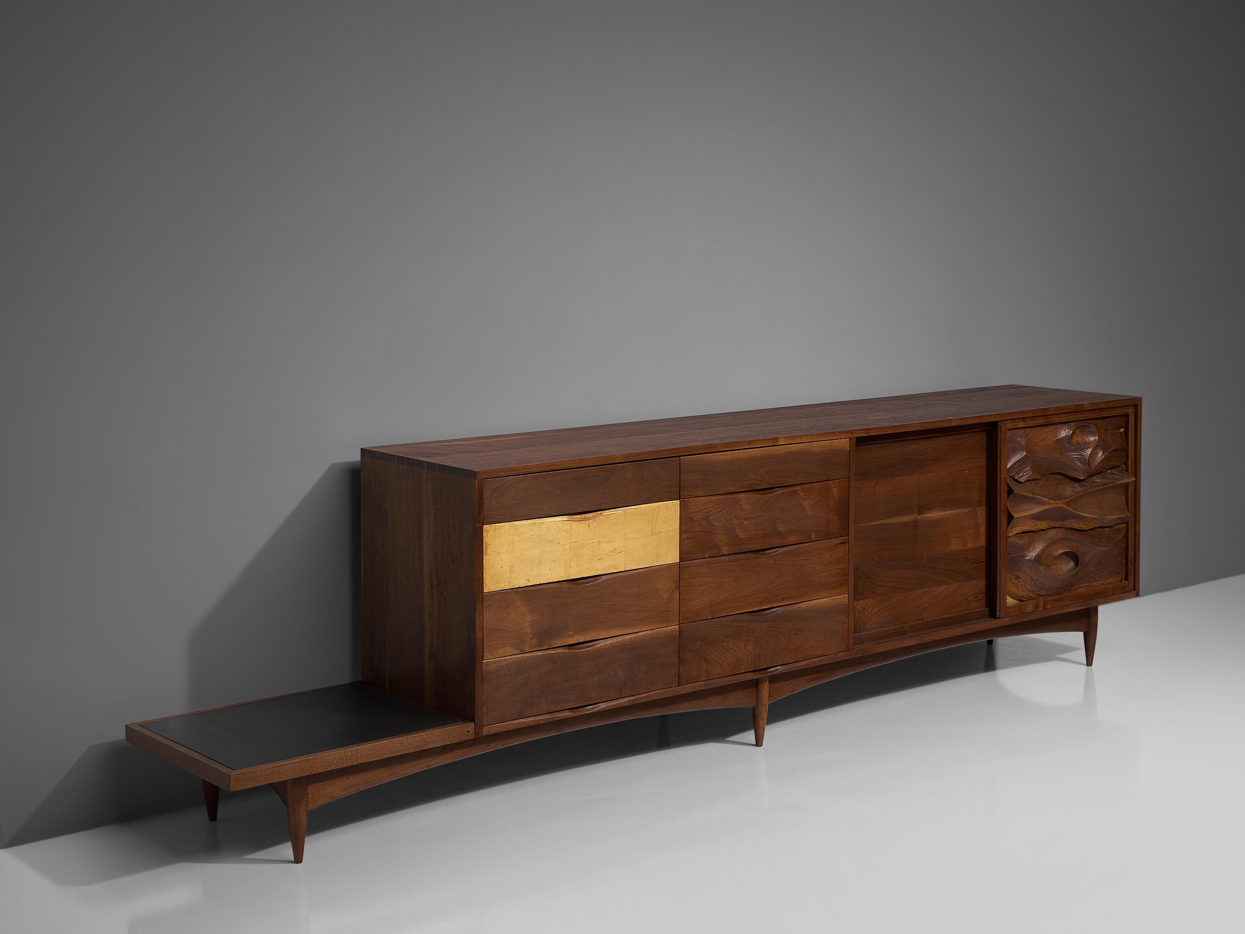 Slate Large Phillip Lloyd Powell Sideboard in Solid American Walnut and Gold Leaf