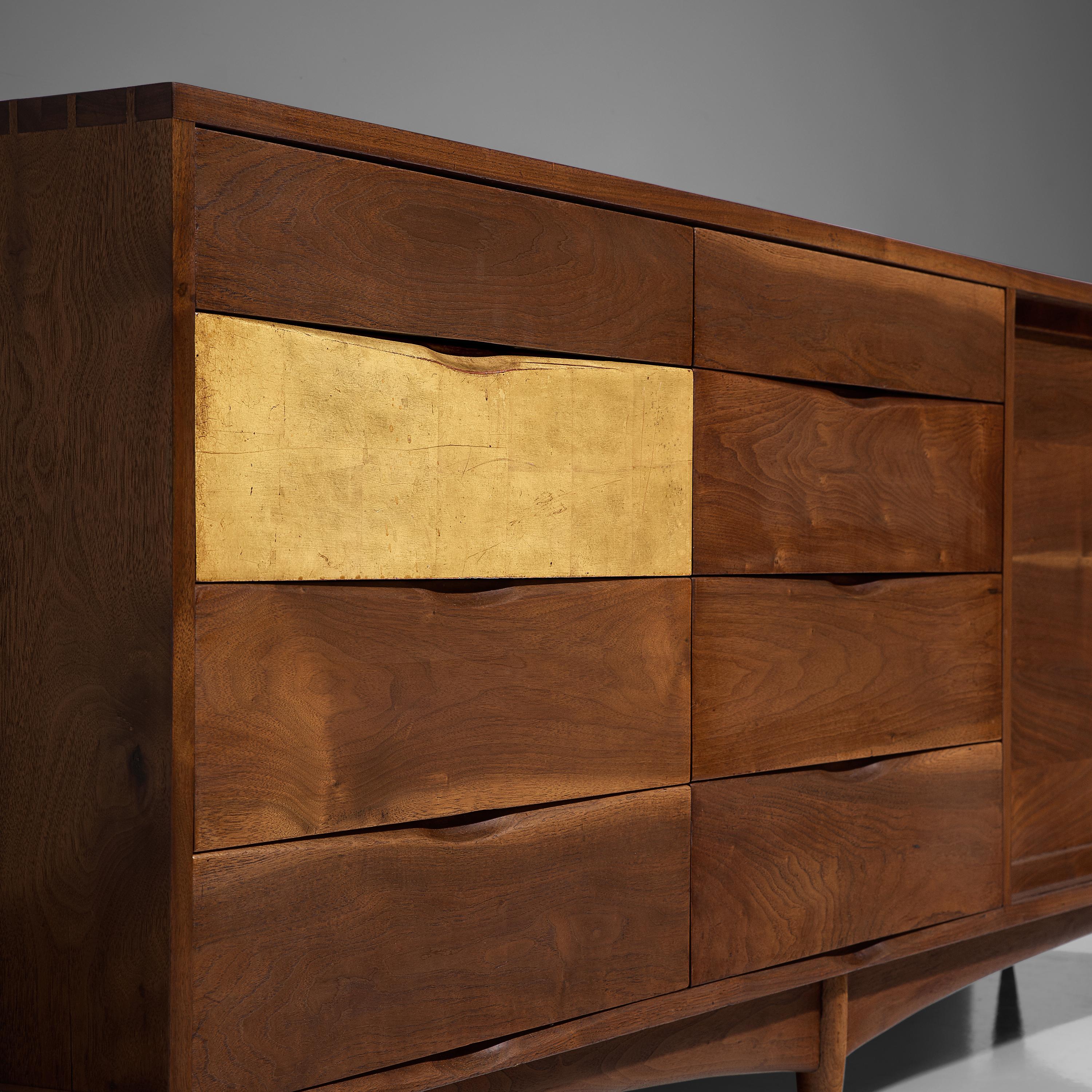 Large Phillip Lloyd Powell Sideboard in Solid American Walnut and Gold Leaf 1