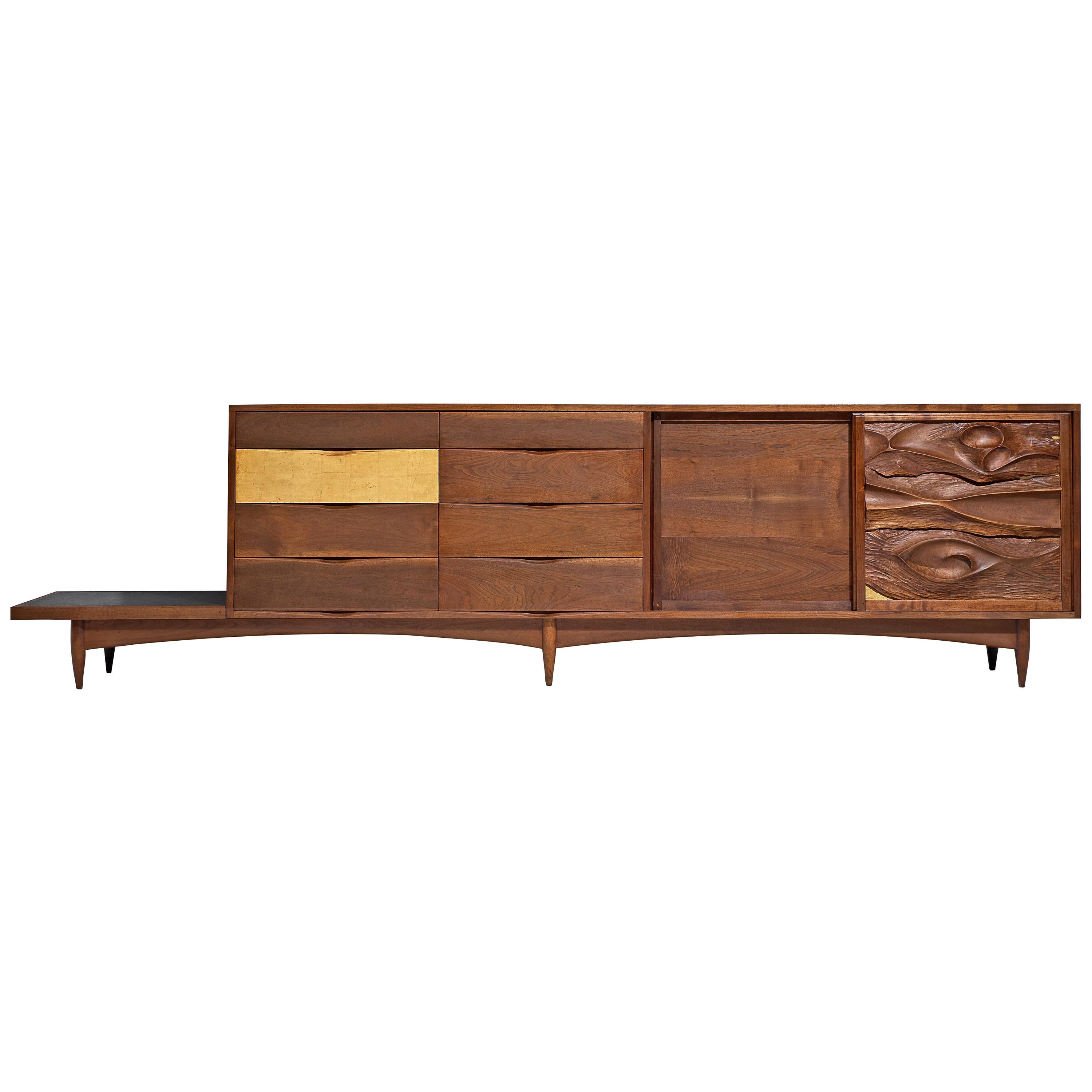Large Phillip Lloyd Powell Sideboard in Solid American Walnut and Gold Leaf