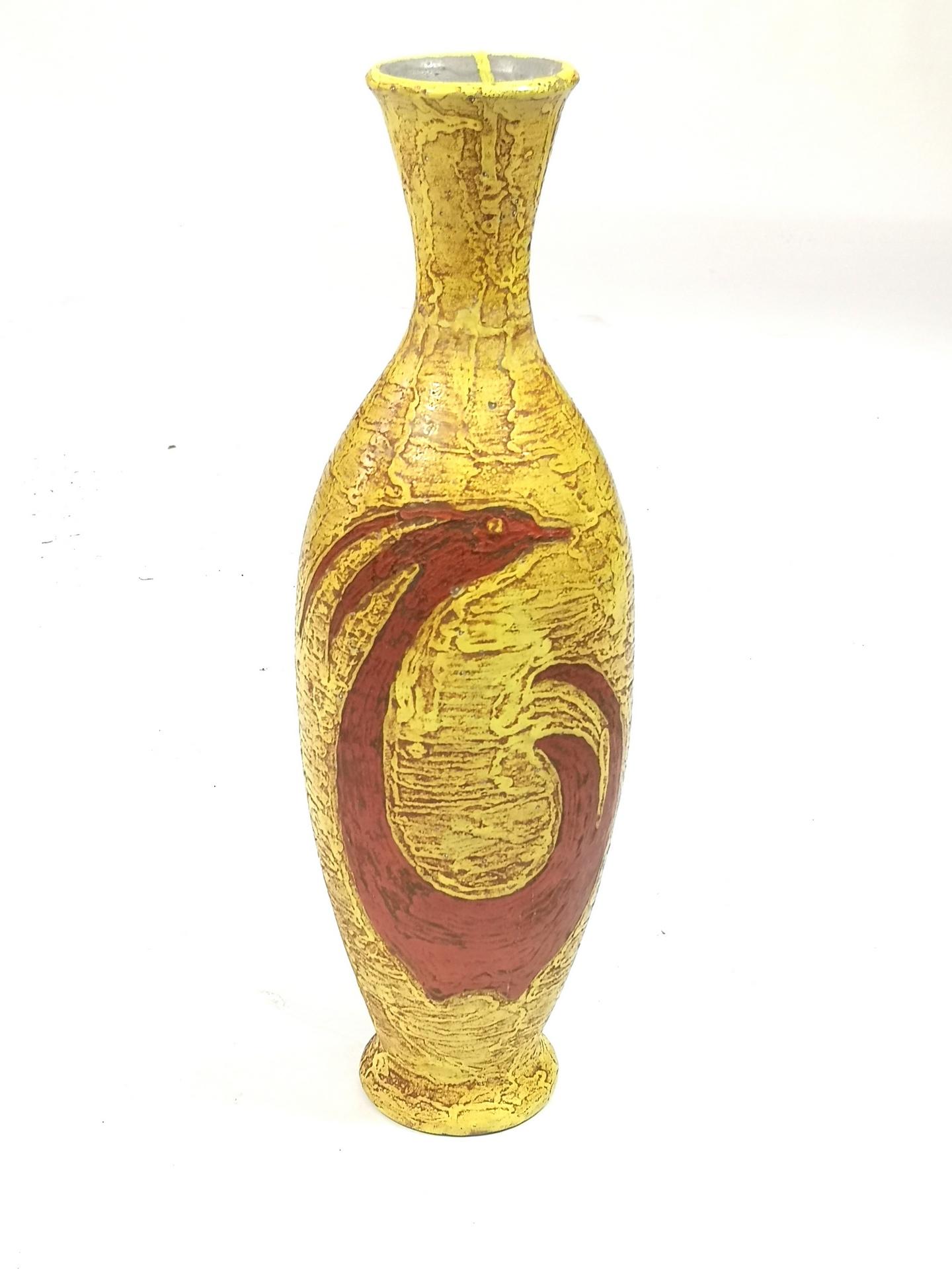Mid-Century Modern Large Phoenix Motif Hand Made Mid-Century Vase by Ceramicist Illes, 1970's For Sale