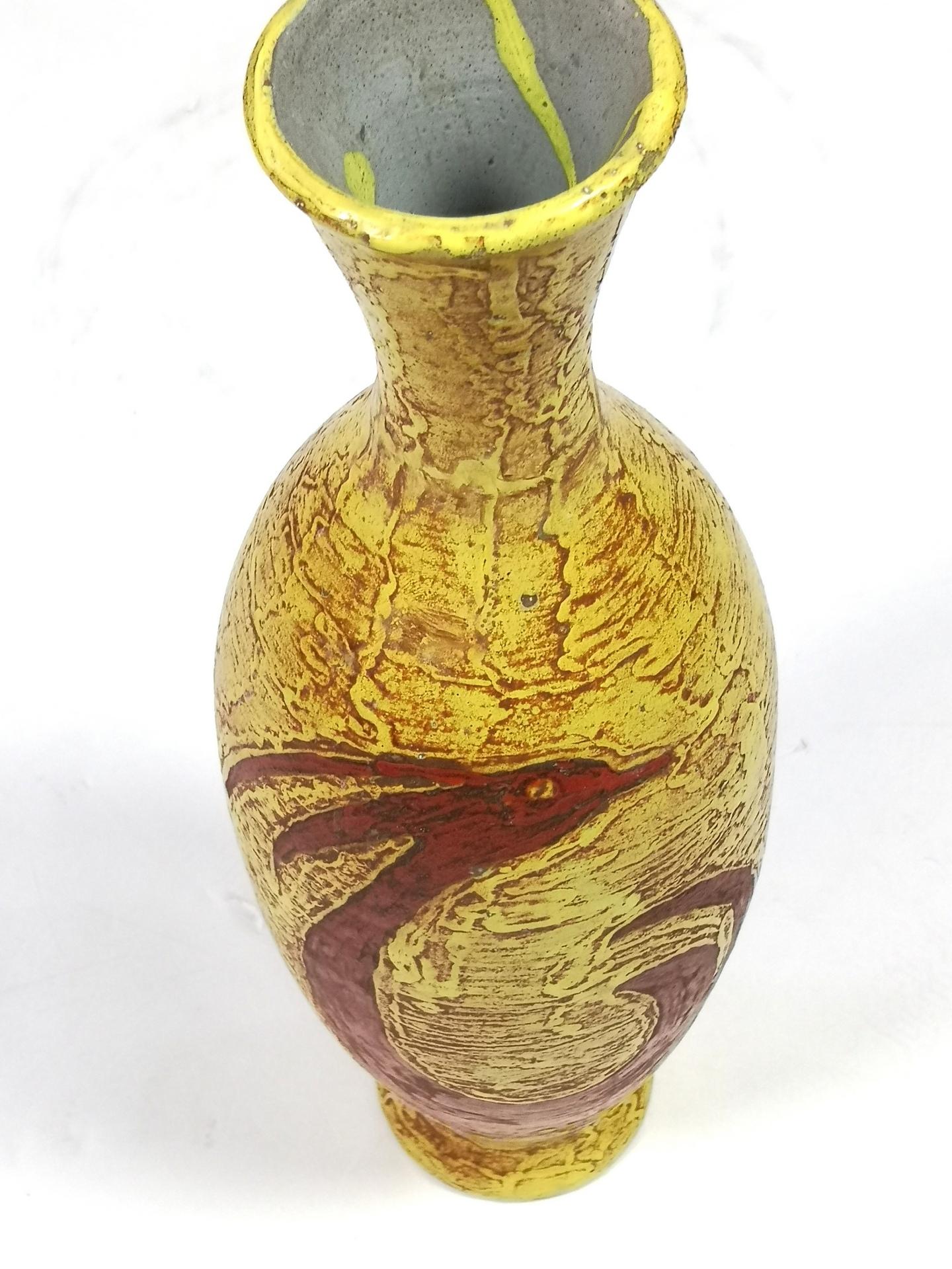 Late 20th Century Large Phoenix Motif Hand Made Mid-Century Vase by Ceramicist Illes, 1970's For Sale