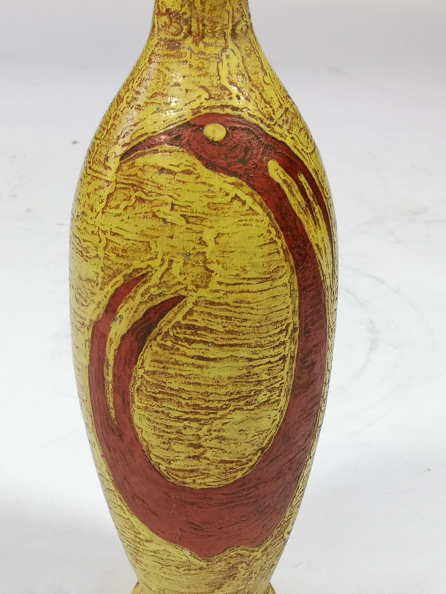 Large Phoenix Motif Hand Made Mid-Century Vase by Ceramicist Illes, 1970's For Sale 1