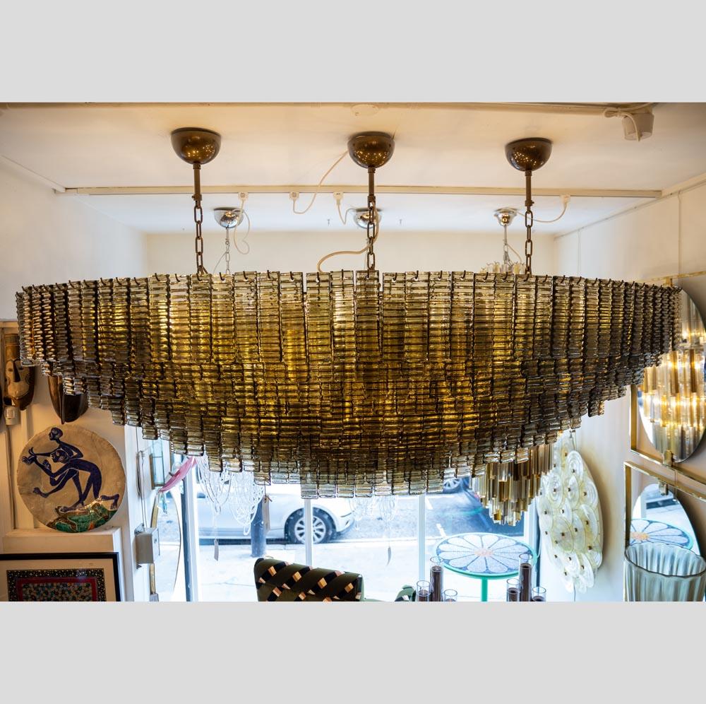 Grand lustre Piastre en verre de Murano soufflé de couleur vison italien en vente 11