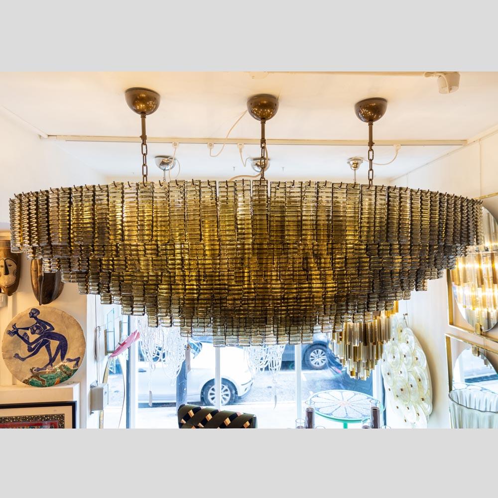 Grand lustre Piastre en verre de Murano soufflé de couleur vison italien en vente 12