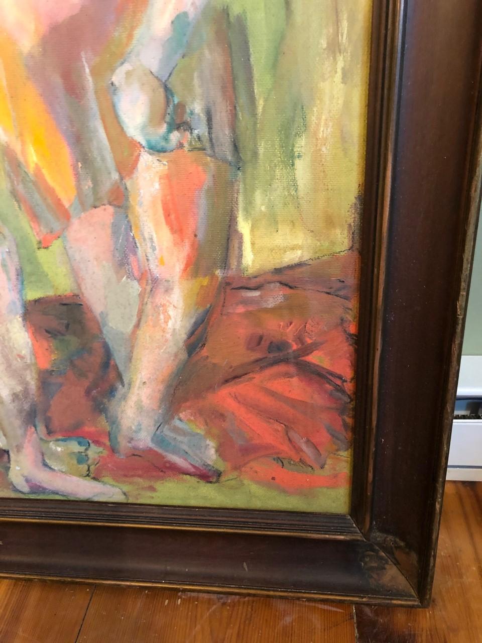 Large Picasso Style Mid-Century Modern Oil on Board of Women  For Sale 7