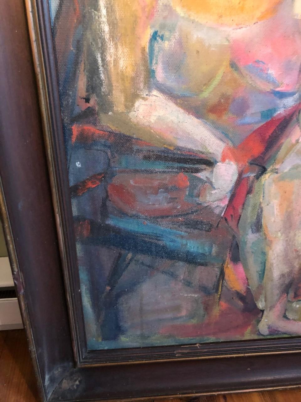 Large Picasso Style Mid-Century Modern Oil on Board of Women  For Sale 12