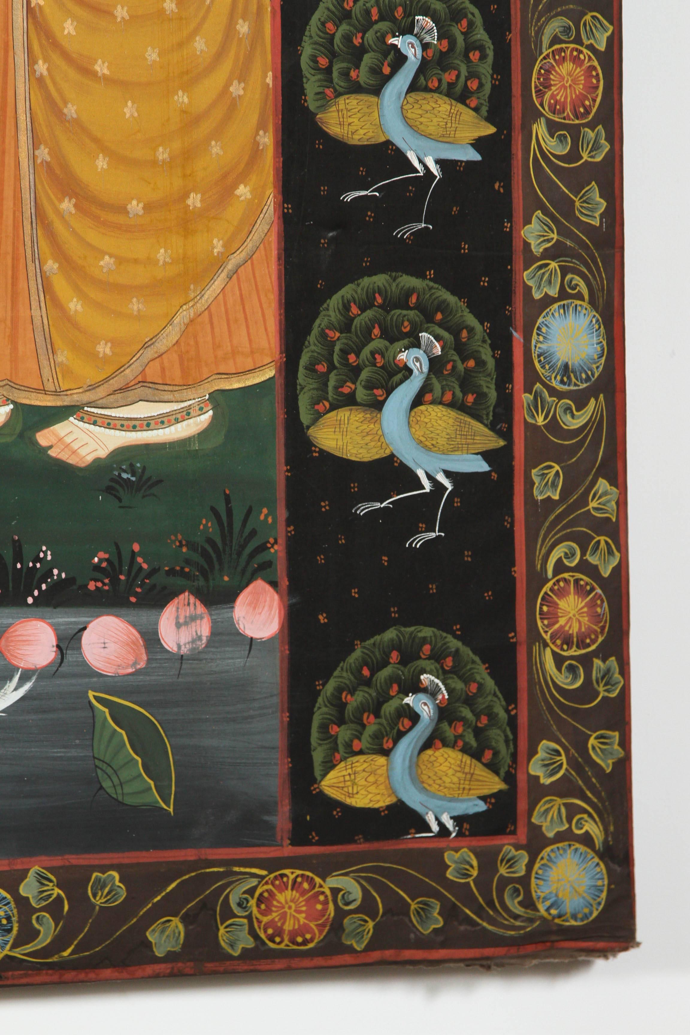 Indian Large Pichhavai Painting of Krishna with Female Gopis Dancing For Sale