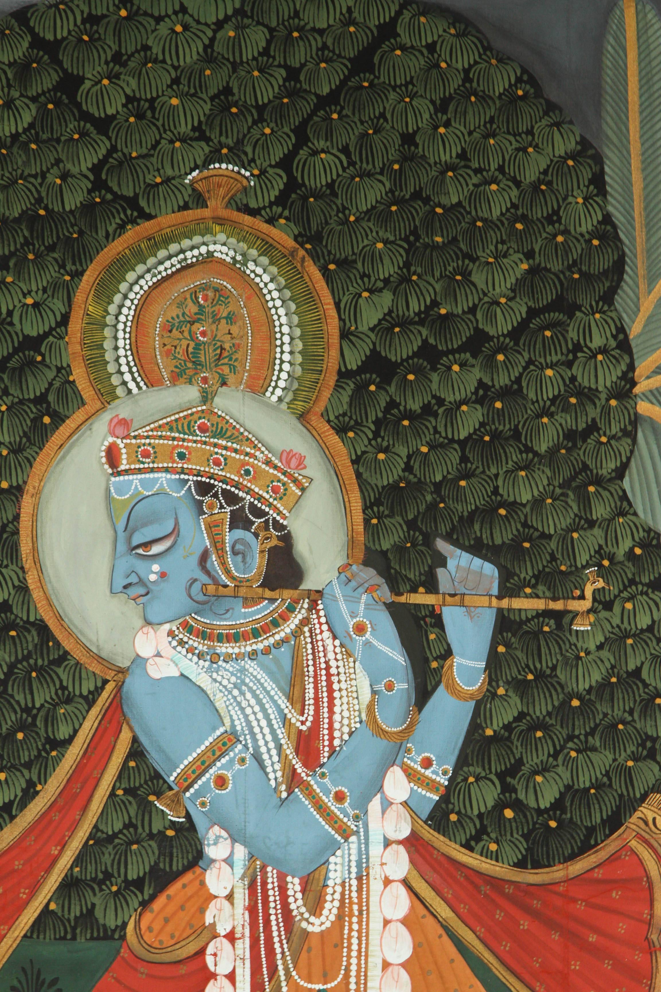 Hand-Painted Large Pichhavai Painting of Krishna with Female Gopis Dancing For Sale