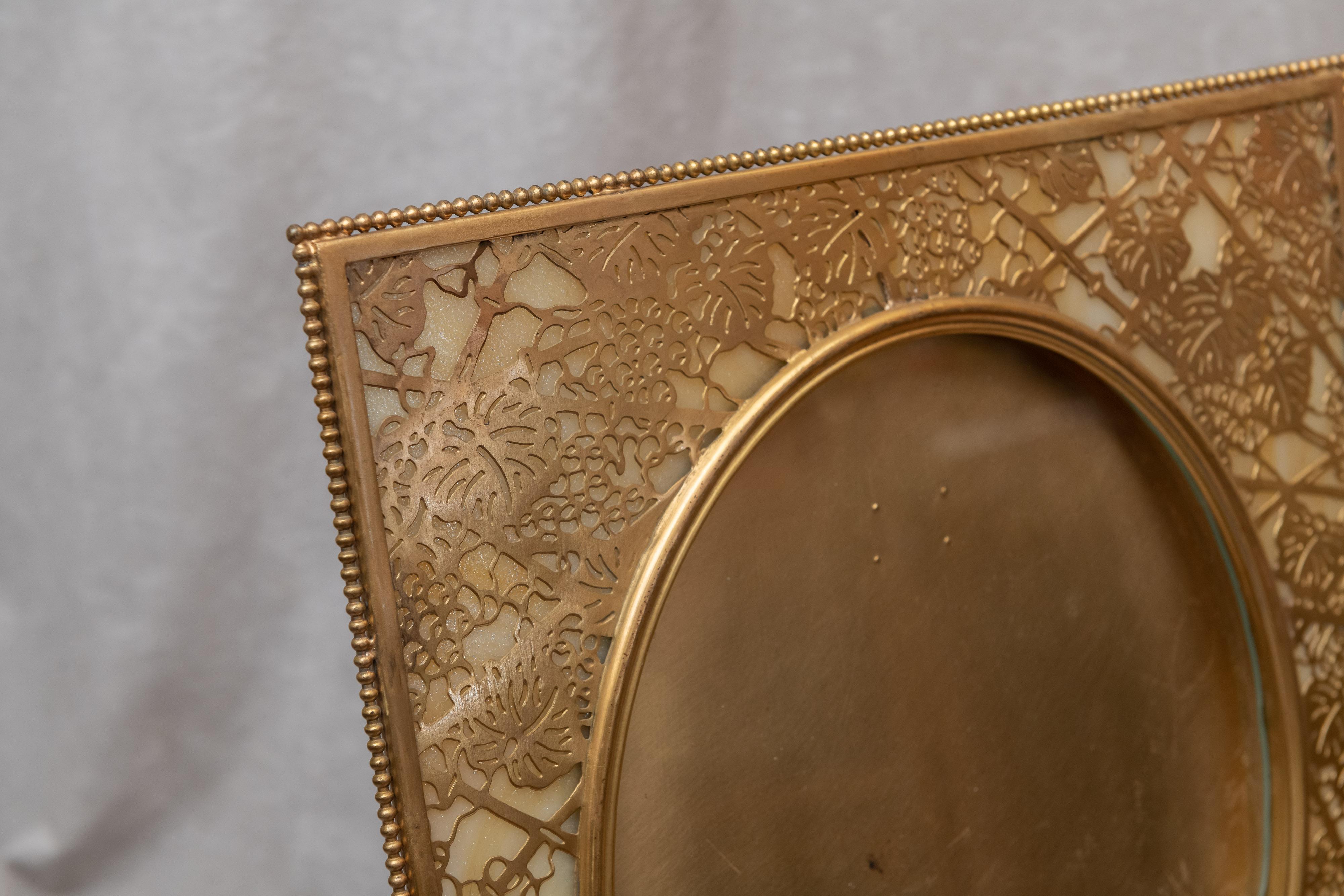 Early 20th Century Large Picture Frame, Signed Tiffany Studios, Gilt Finish, Grapevine Pattern 1905