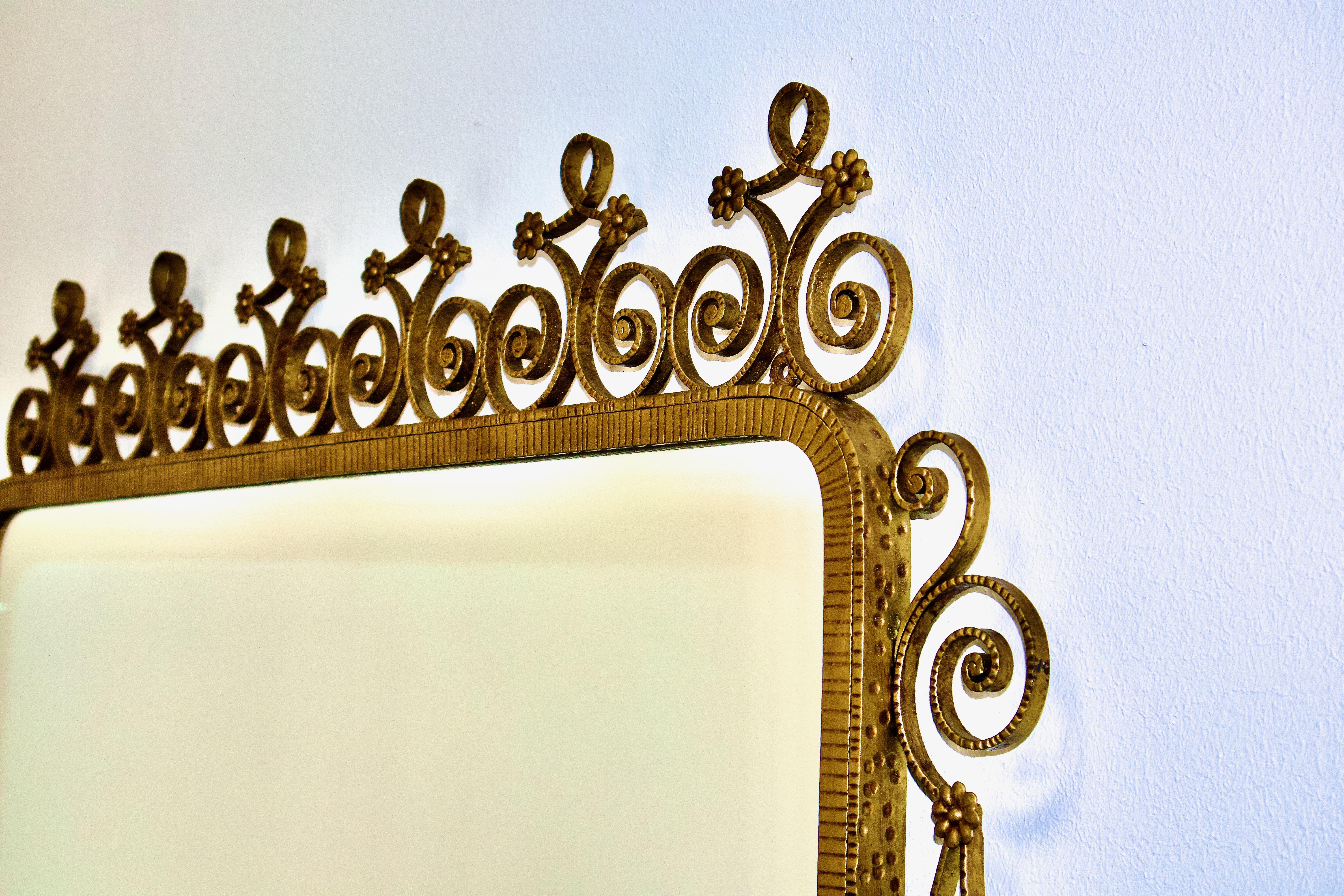 Gilt Large Pier Luigi Colli Wall or Mantle Mirror in Gilded Wrought Iron, 1950s Italy For Sale