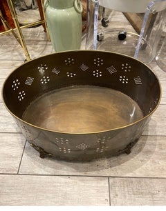Vintage Brass Oval Container with Lion Head Handles, India, 1970s