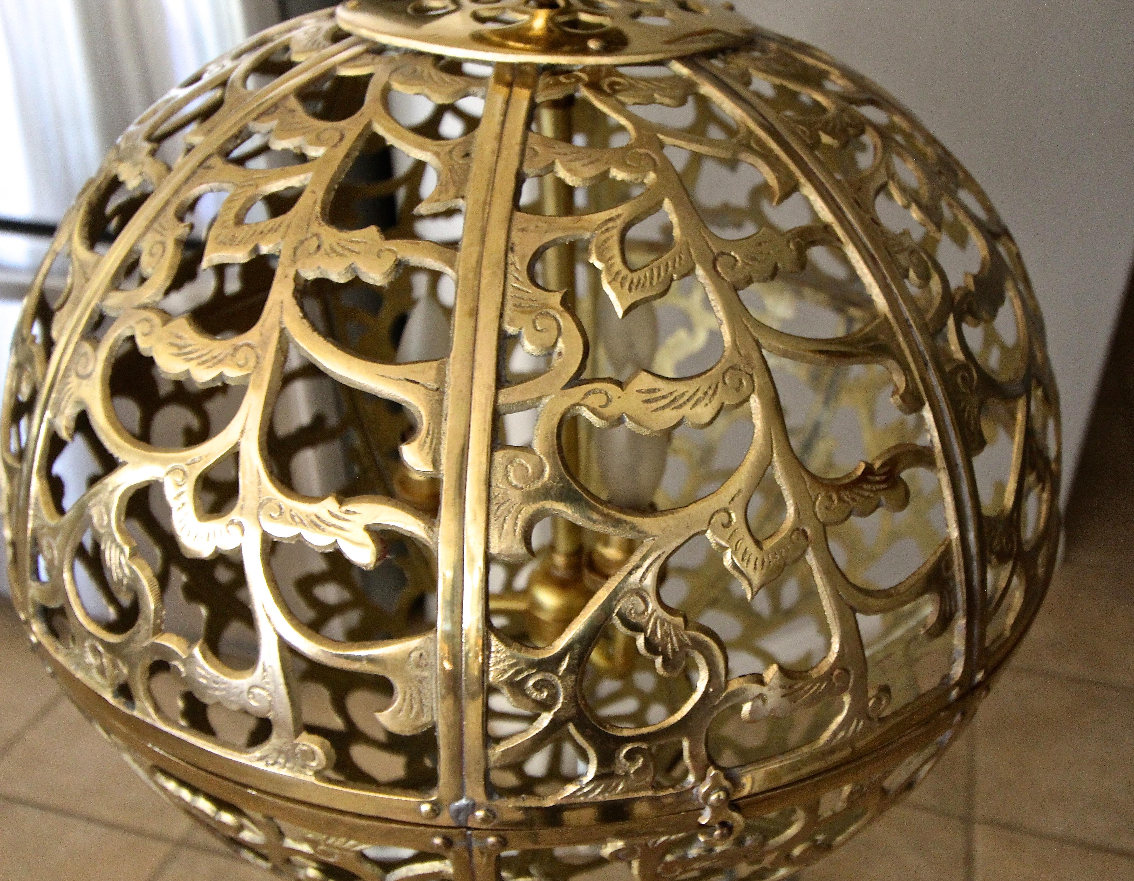 Large Pierced Filigree Brass Japanese Asian Pendant Chandelier Light 6