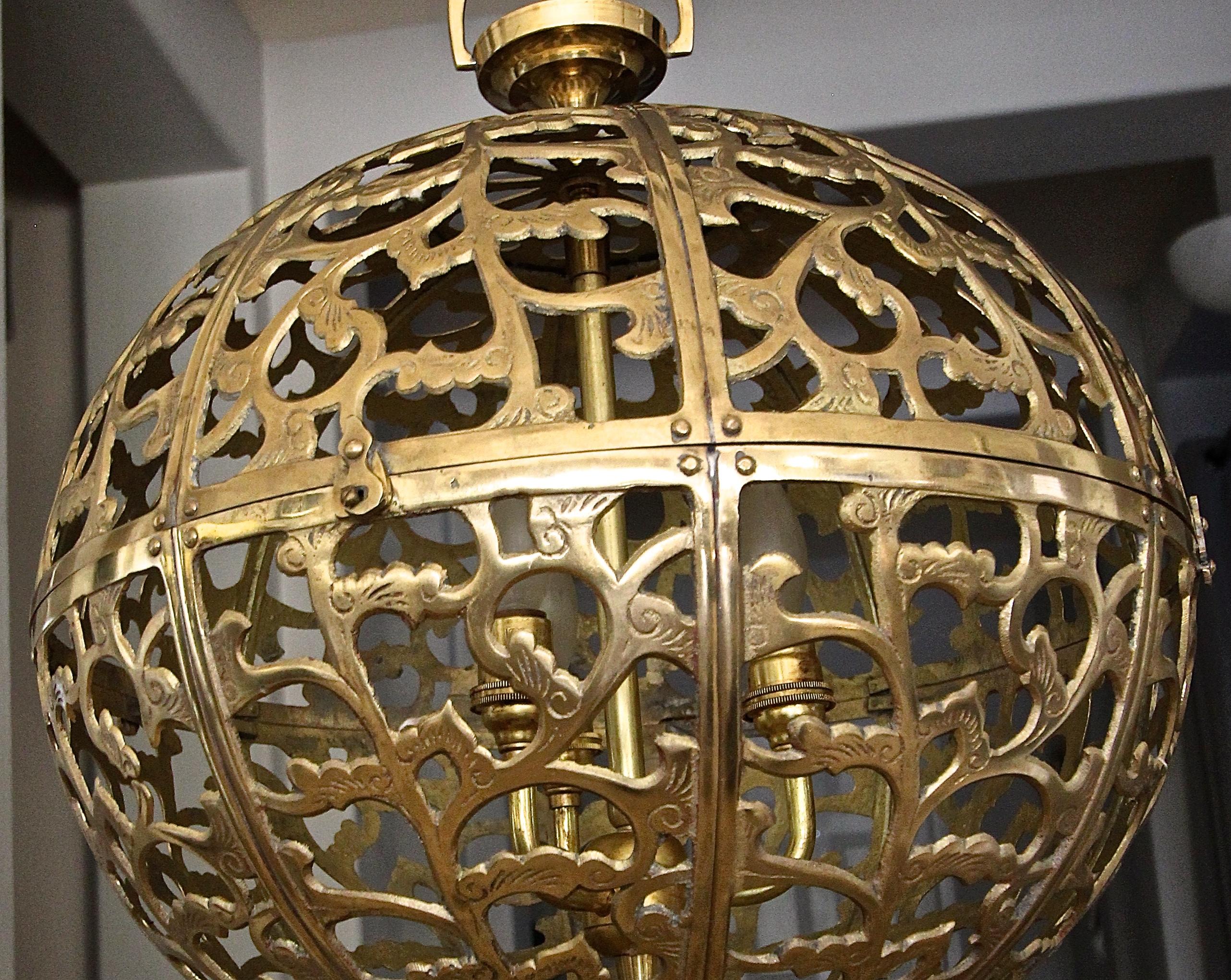 Large Pierced Filigree Brass Japanese Asian Pendant Chandelier Light 10