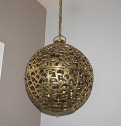 Large Pierced Filigree Brass Japanese Asian Pendant Chandelier Light