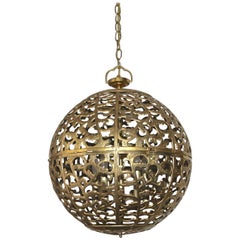 Large Pierced Filigree Brass Japanese Asian Pendant Chandelier Light