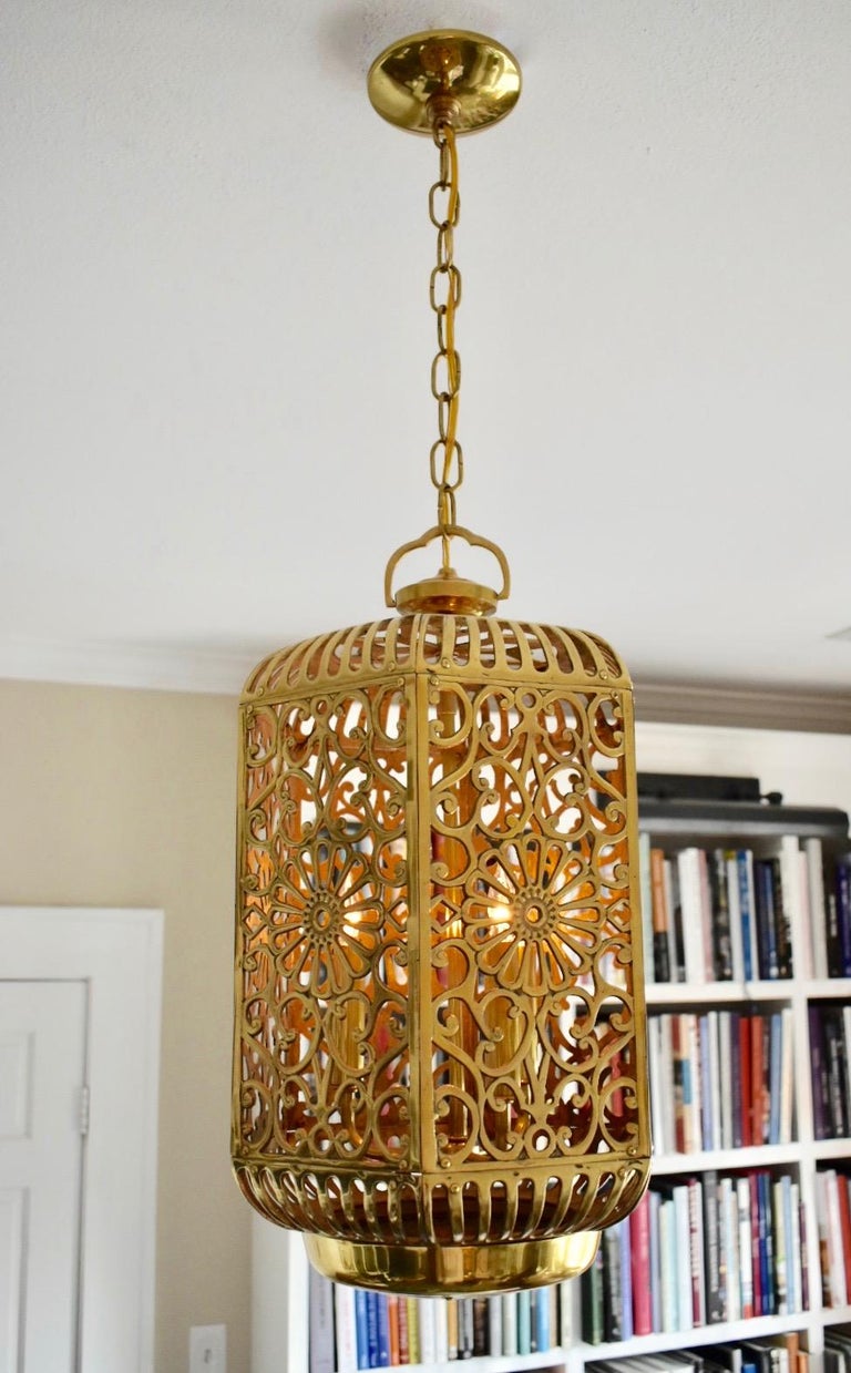Large Pierced Karakusa Brass Japanese Asian Ceiling Pendant Light For