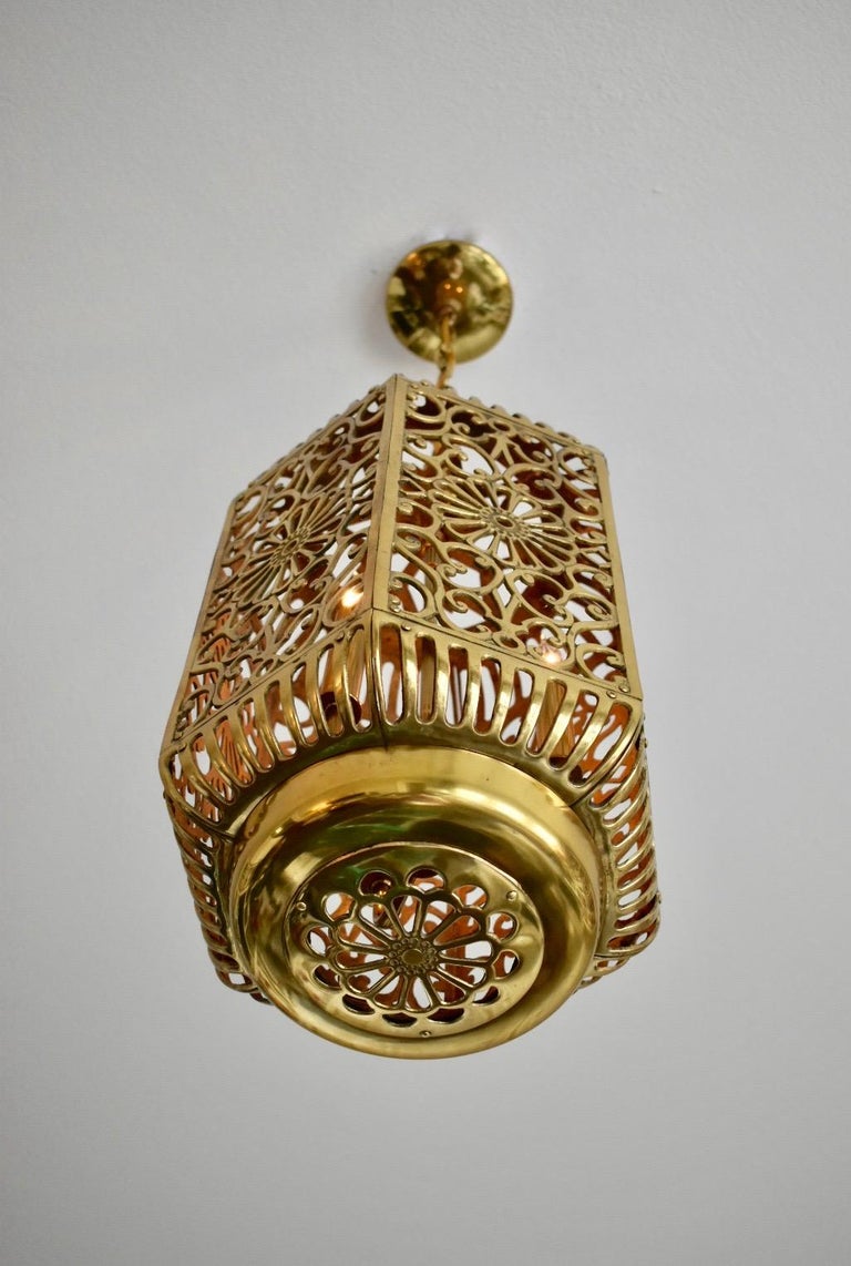 Large Pierced Karakusa Brass Japanese Asian Ceiling Pendant Light at 1stdibs