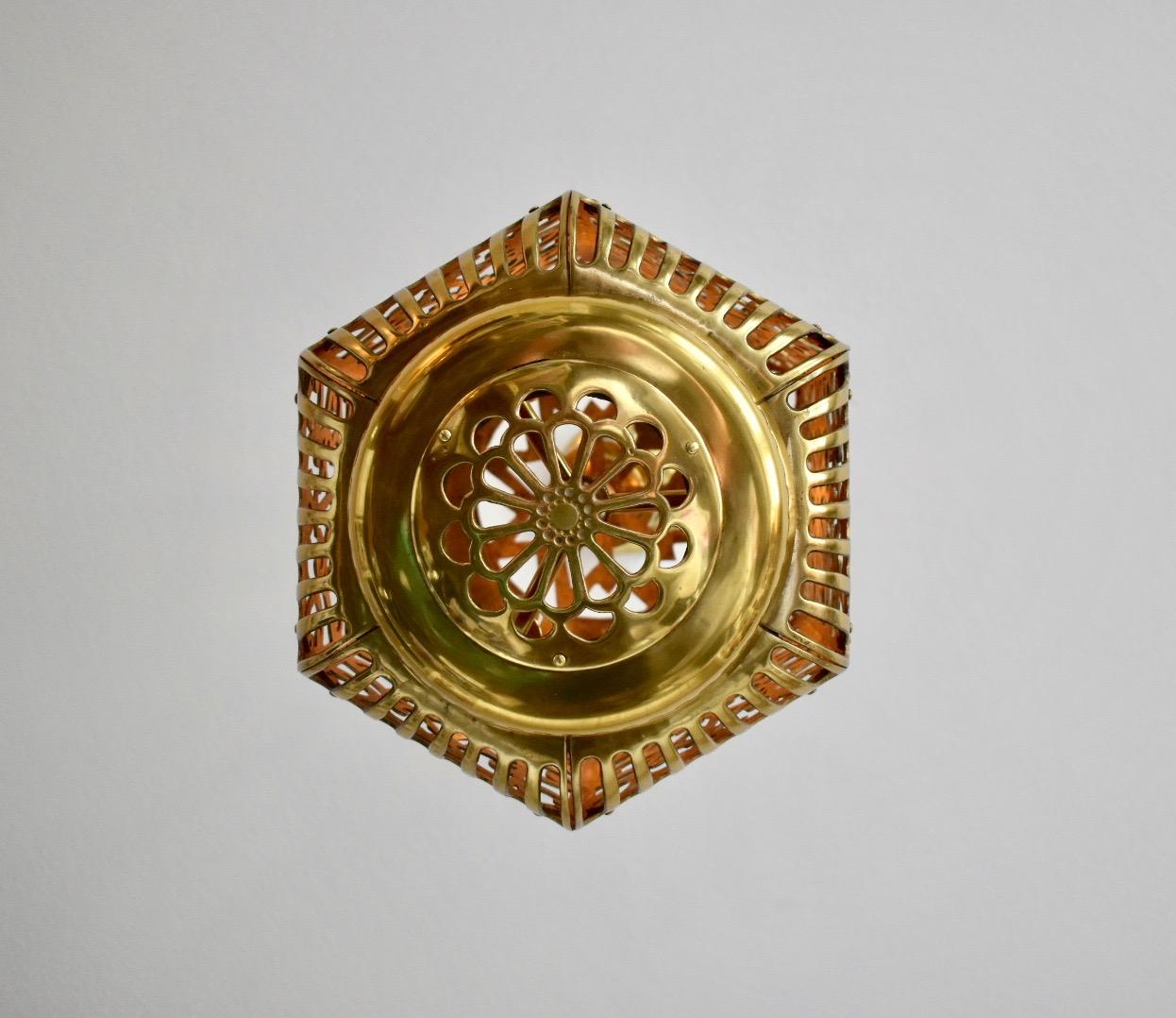 Large Pierced Karakusa Brass Japanese Asian Ceiling Pendant Light In Good Condition For Sale In Dallas, TX