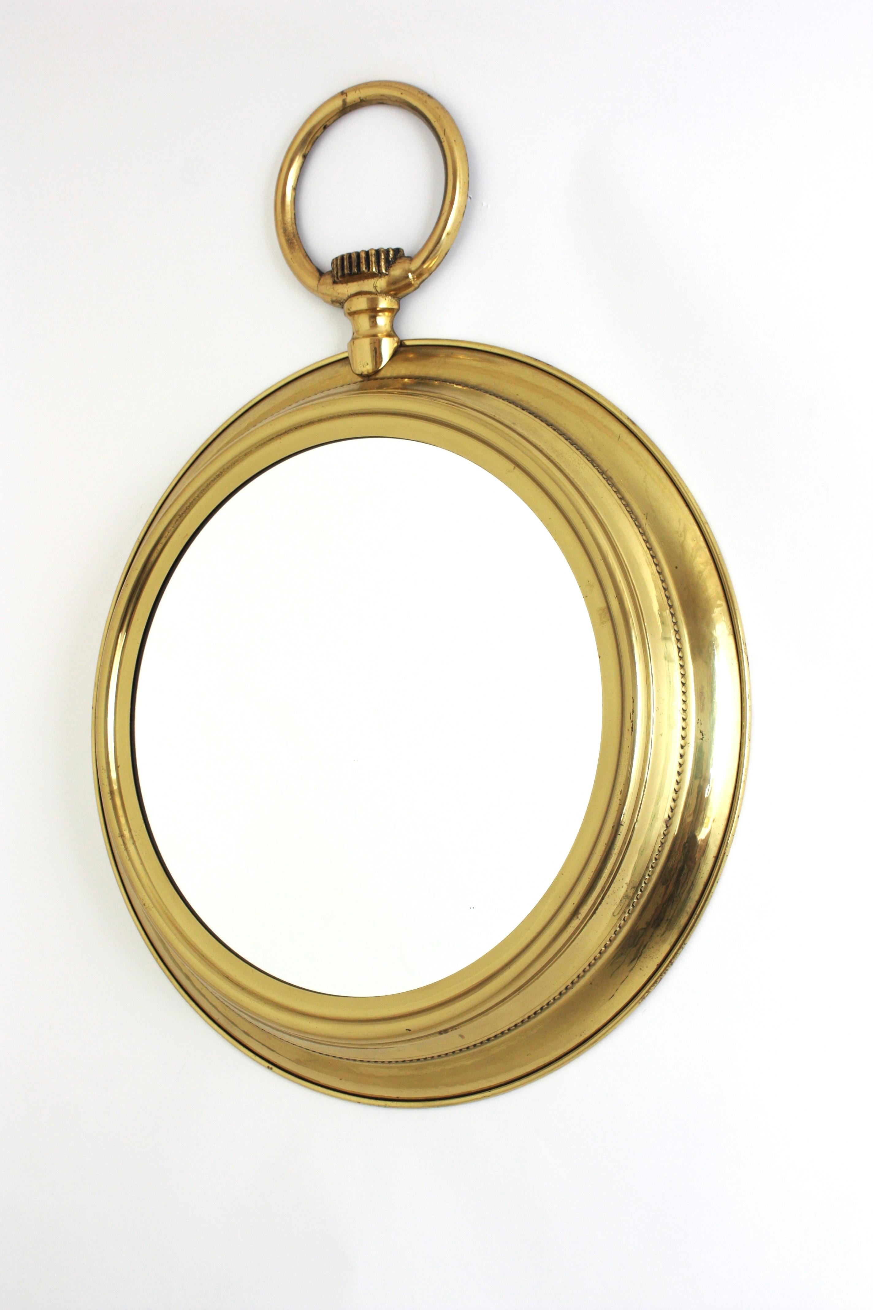 Grand miroir de montre de poche en laiton de Piero Fornasetti, Italie, années 1960 en vente 2