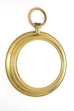 Large Pocket Watch Mirror in Brass, Italy 1960s