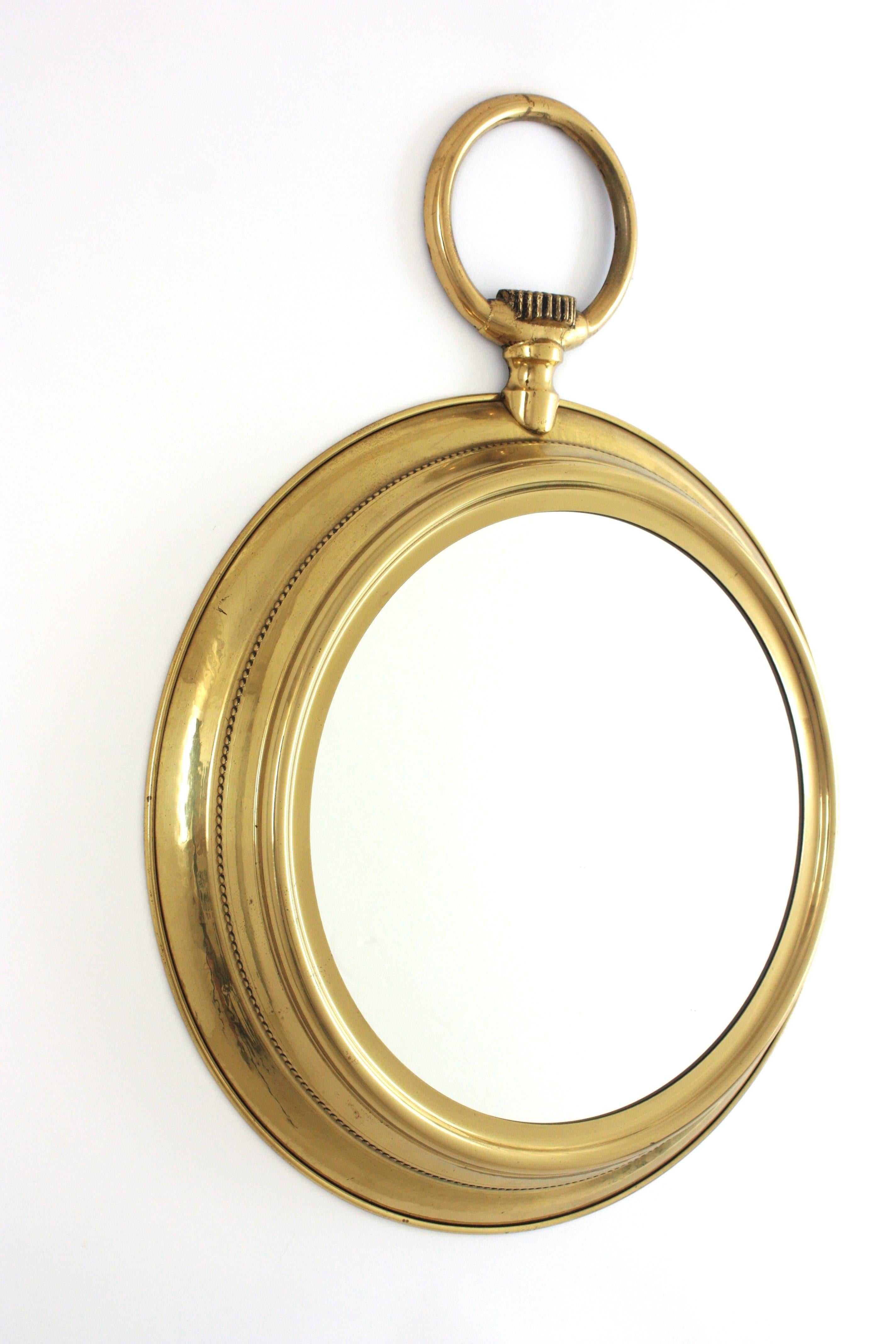 Mid-Century Modern Grand miroir de montre de poche en laiton de Piero Fornasetti, Italie, années 1960 en vente