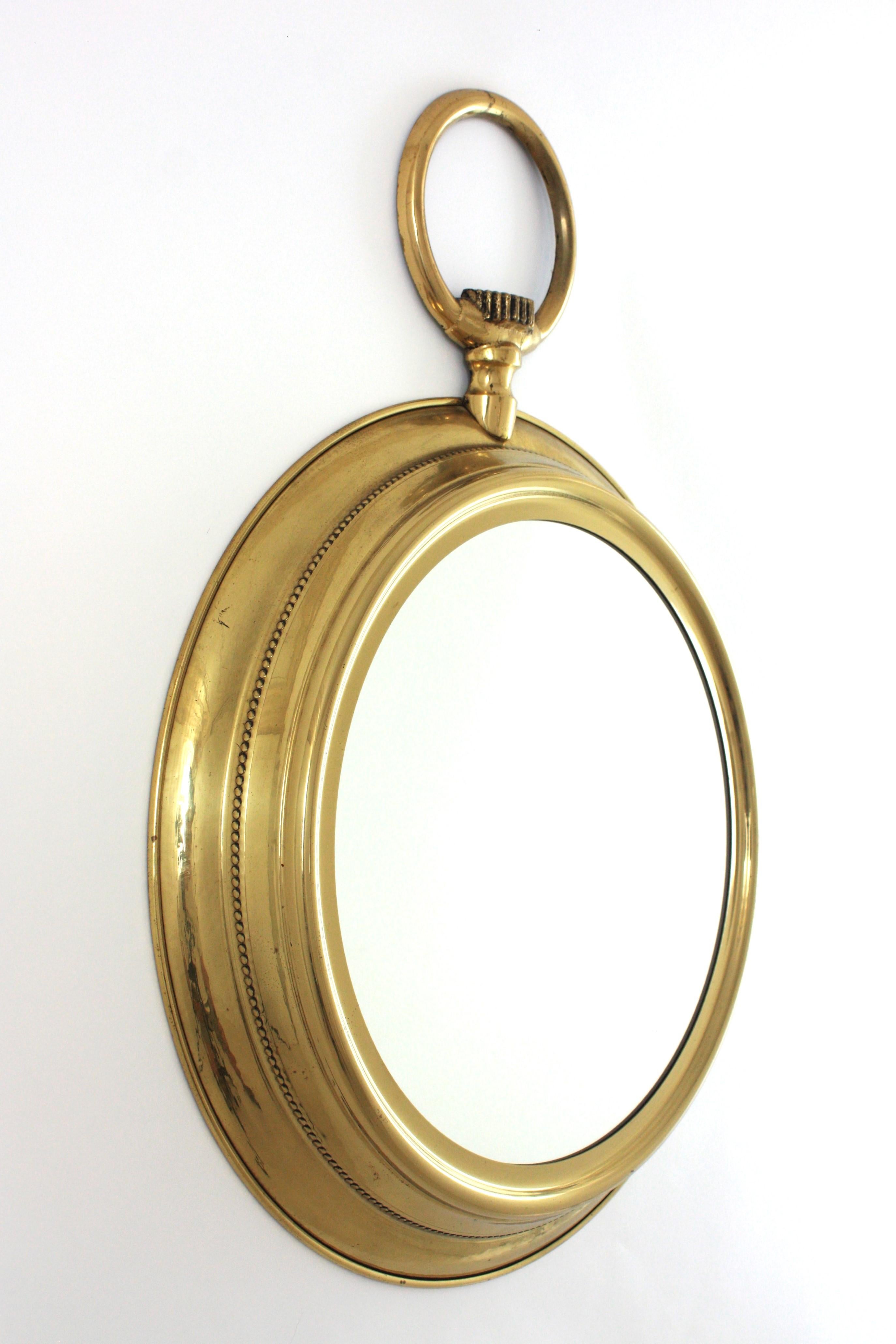 italien Grand miroir de montre de poche en laiton de Piero Fornasetti, Italie, années 1960 en vente