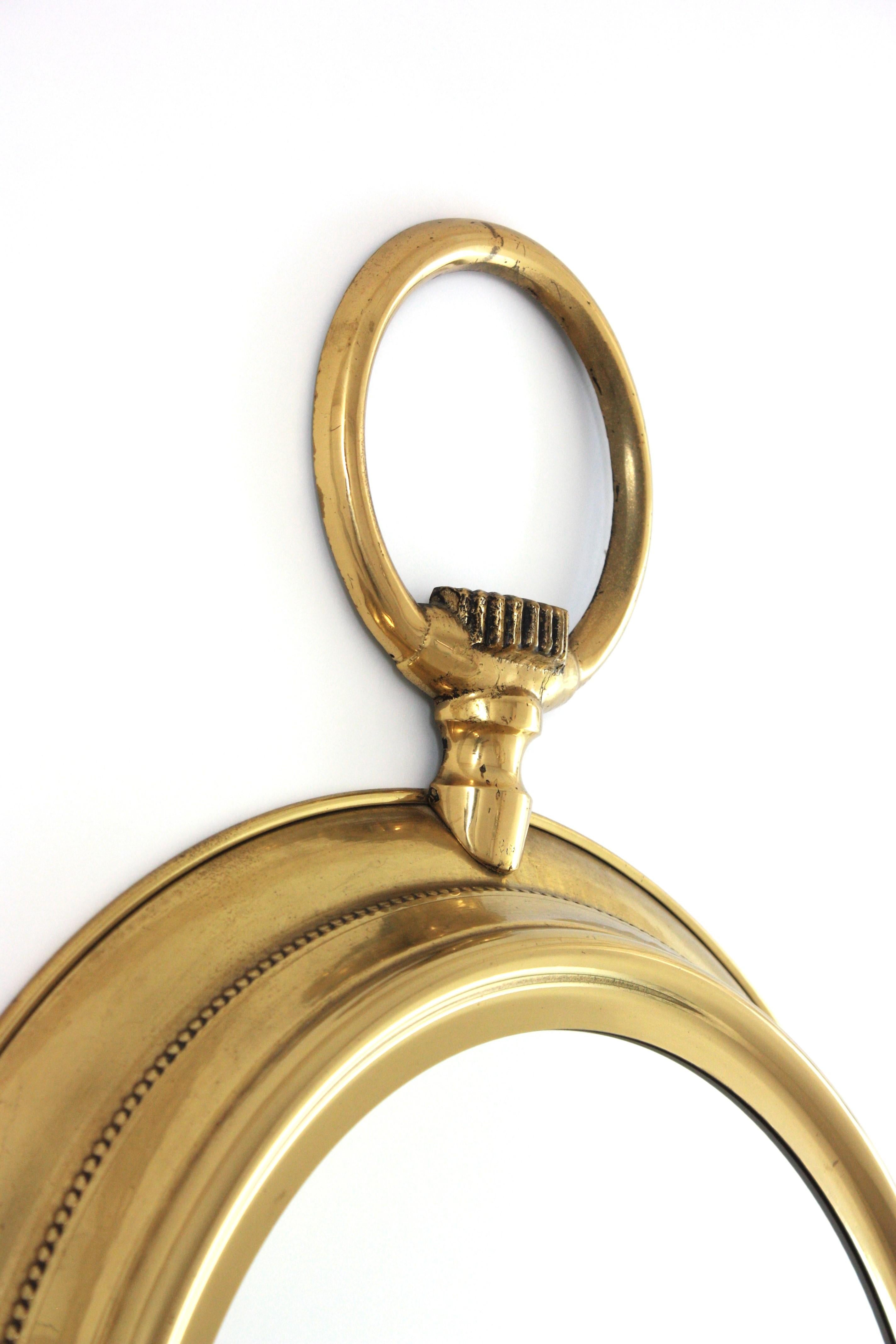 Fait main Grand miroir de montre de poche en laiton de Piero Fornasetti, Italie, années 1960 en vente
