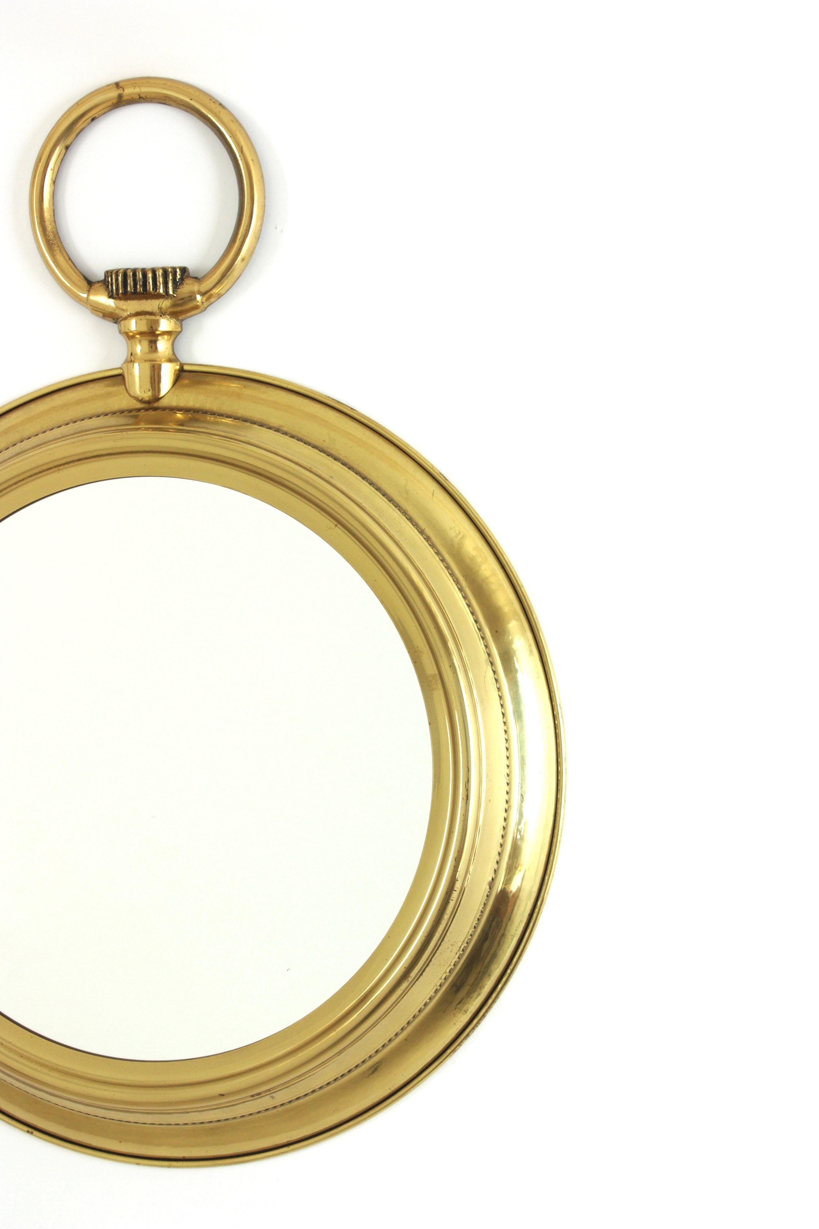 20ième siècle Grand miroir de montre de poche en laiton de Piero Fornasetti, Italie, années 1960 en vente